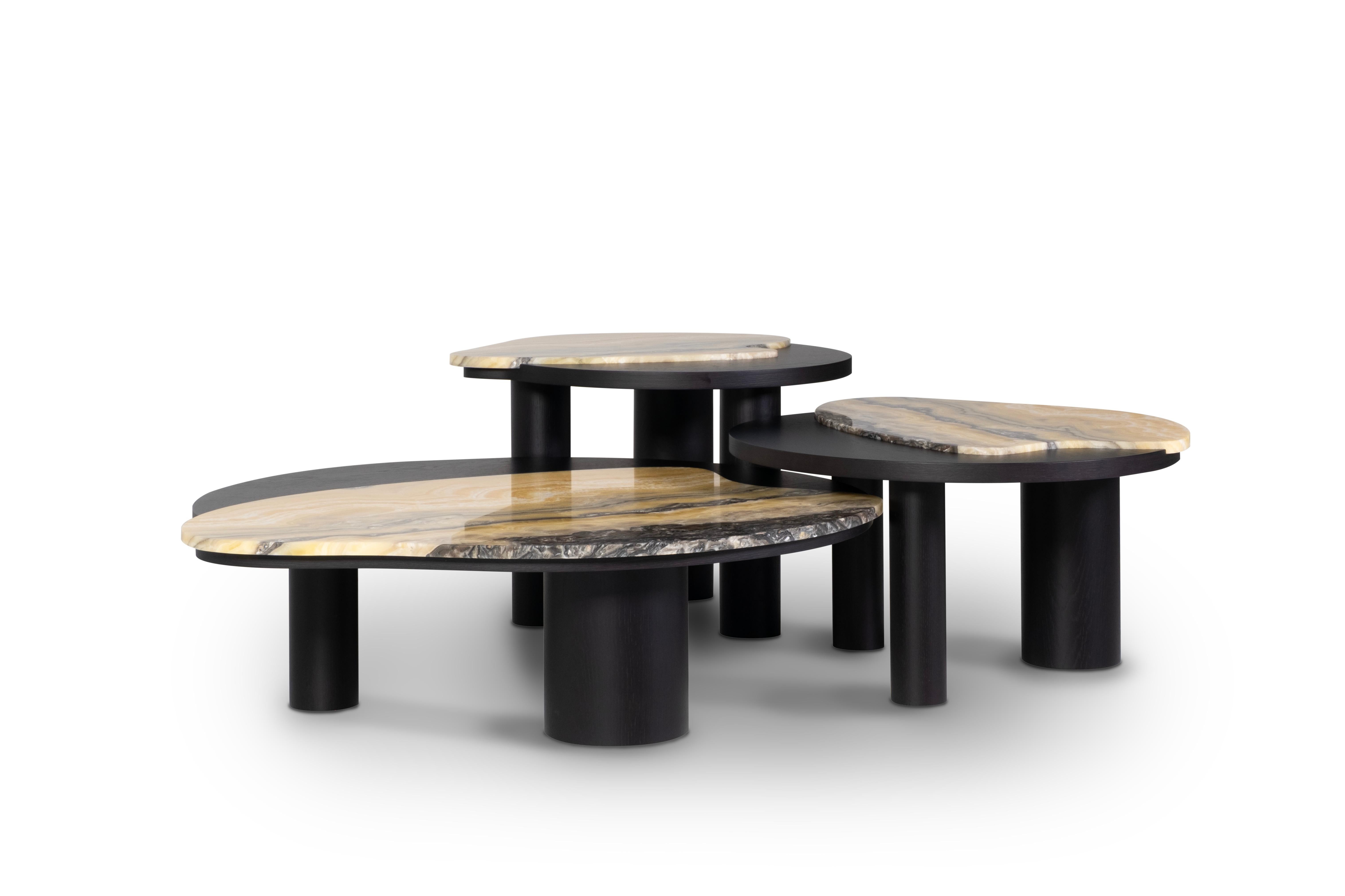 Portuguese Modern Bordeira Nesting Coffee Tables, Nilo Onyx, Handmade Portugal Greenapple For Sale