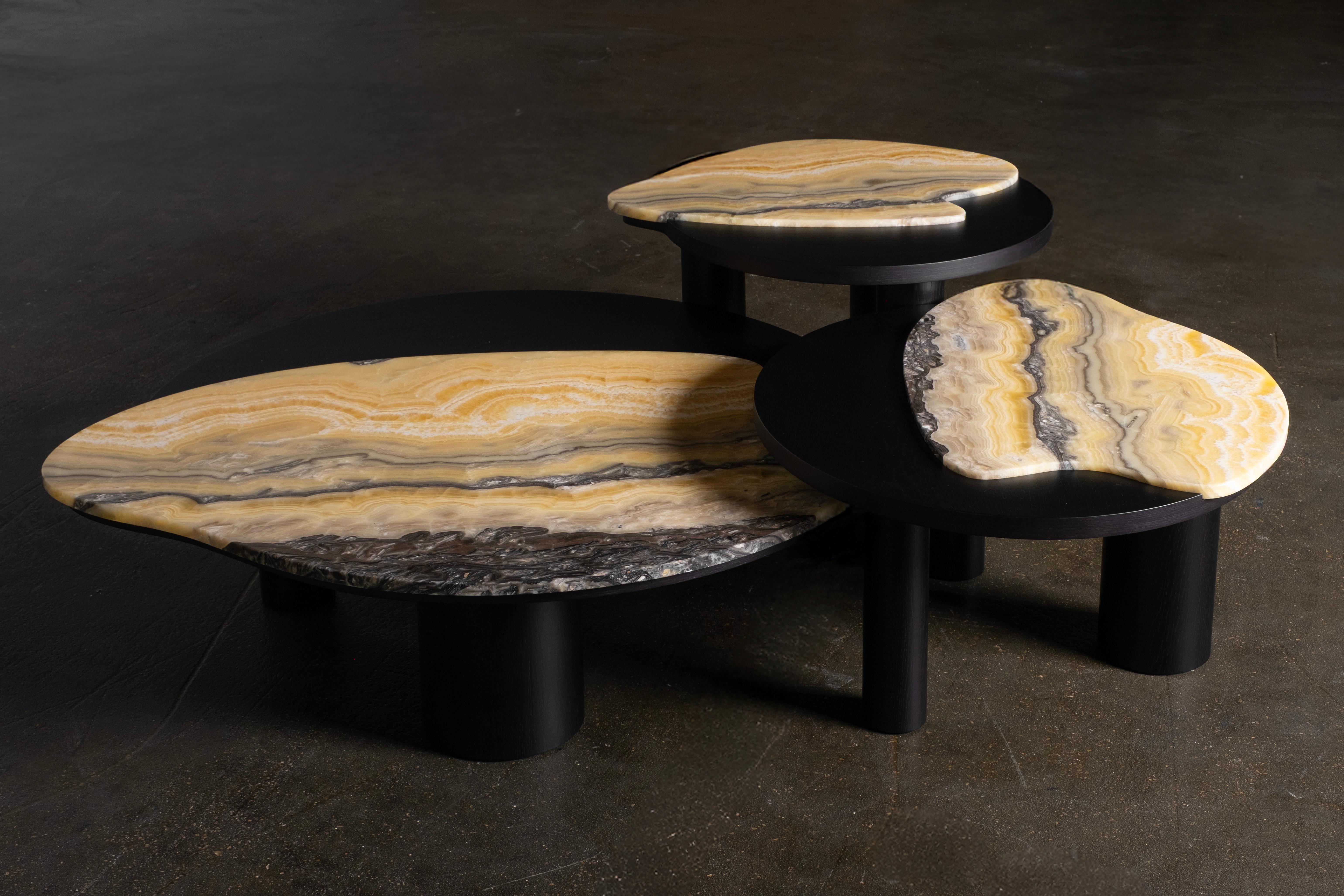 Brushed Modern Bordeira Nesting Coffee Tables, Nilo Onyx, Handmade Portugal Greenapple For Sale