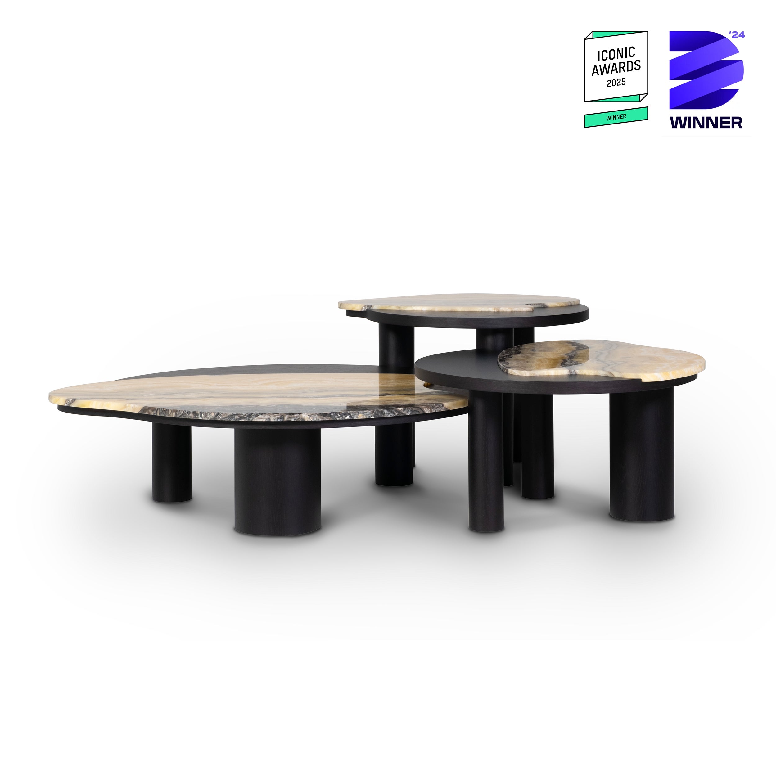 Modern Bordeira Nesting Coffee Tables, Nilo Onyx, Handmade Portugal Greenapple