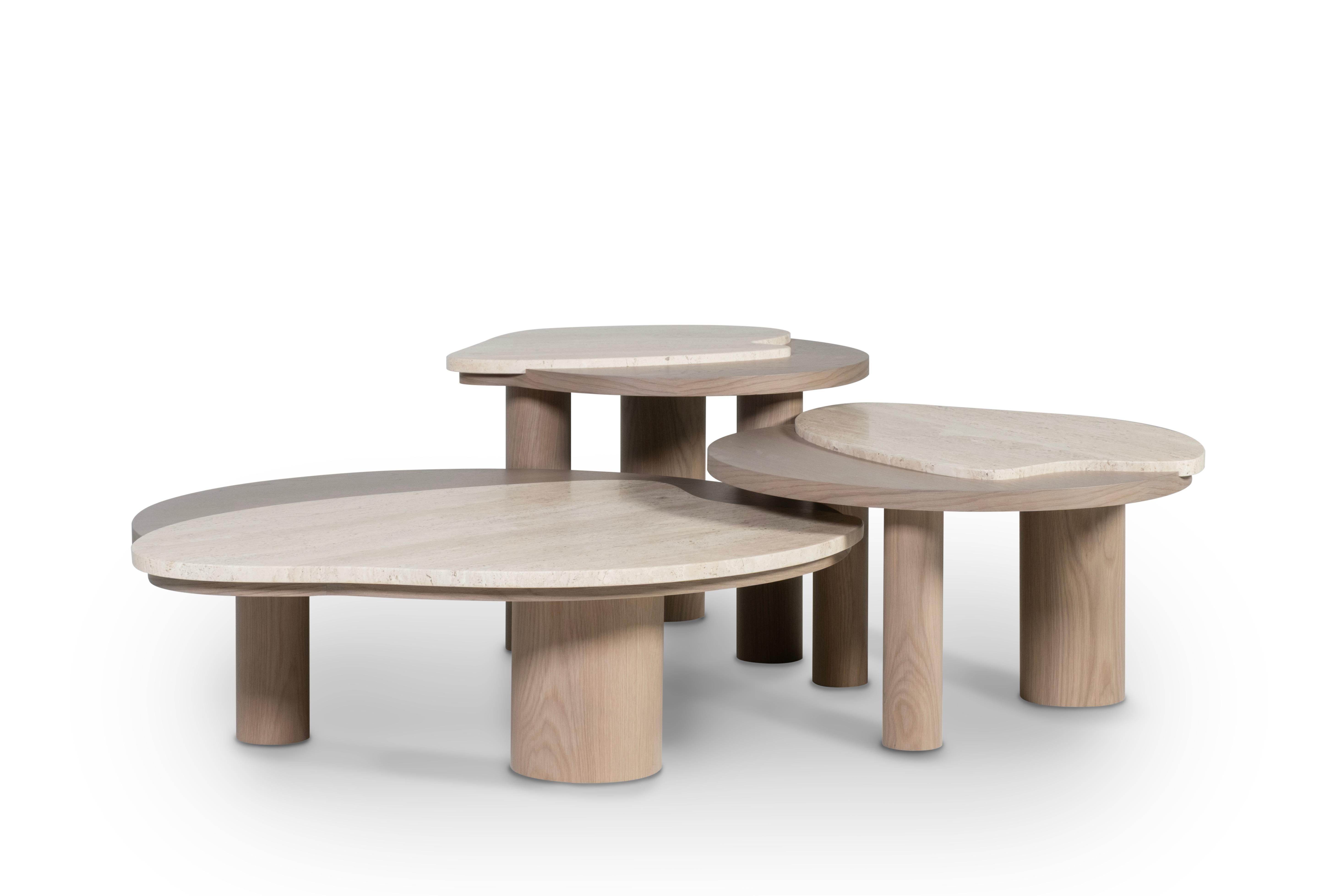 Modernes Bordeira 3er-Set Couchtische, Travertin, Handarbeit Greenapple (Handgefertigt) im Angebot