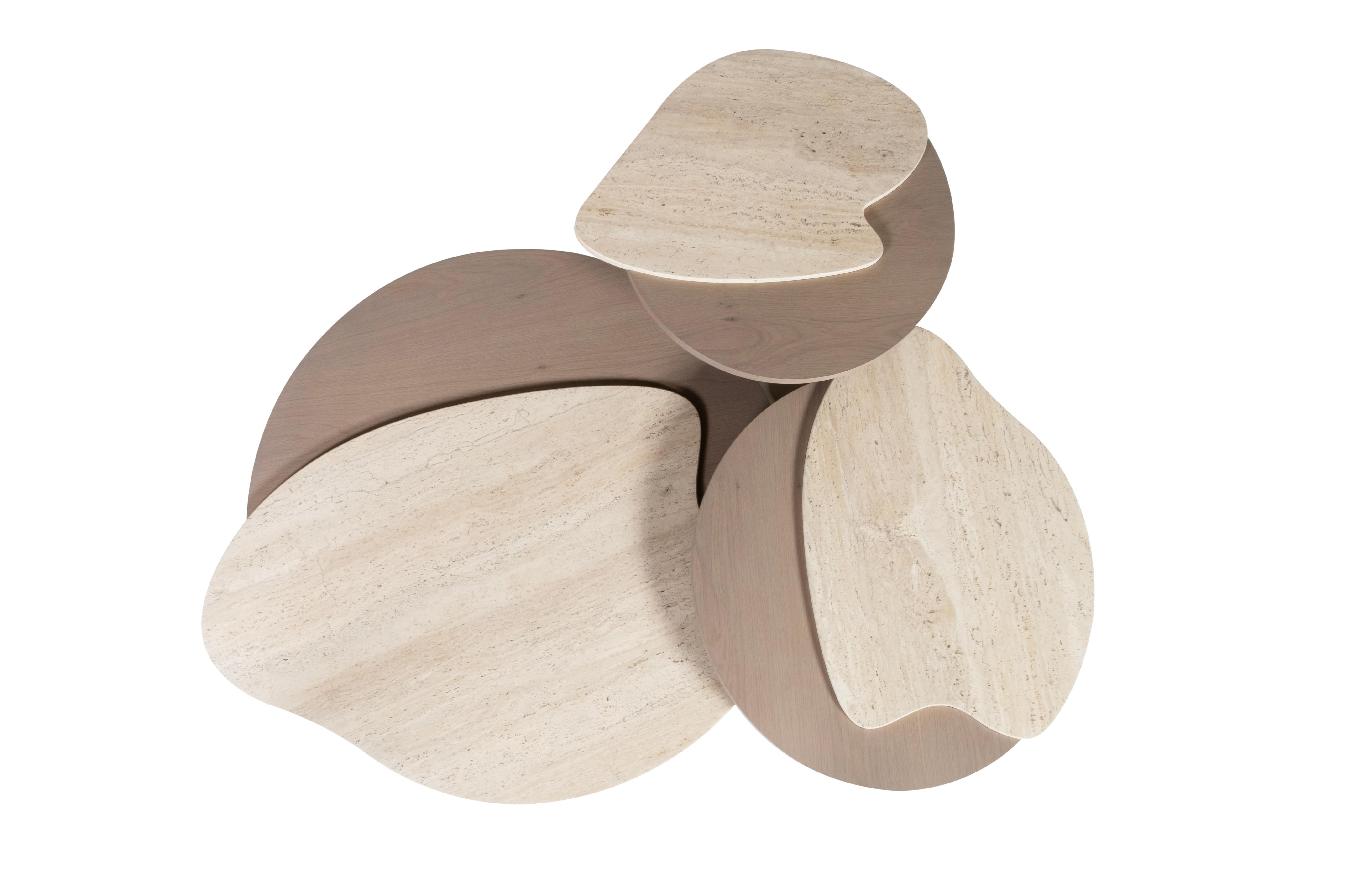 Modernes Bordeira 3er-Set Couchtische, Travertin, Handarbeit Greenapple im Zustand „Neu“ im Angebot in Lisboa, PT