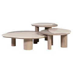 Modernes Bordeira 3er-Set Couchtische, Travertin, Handarbeit Greenapple