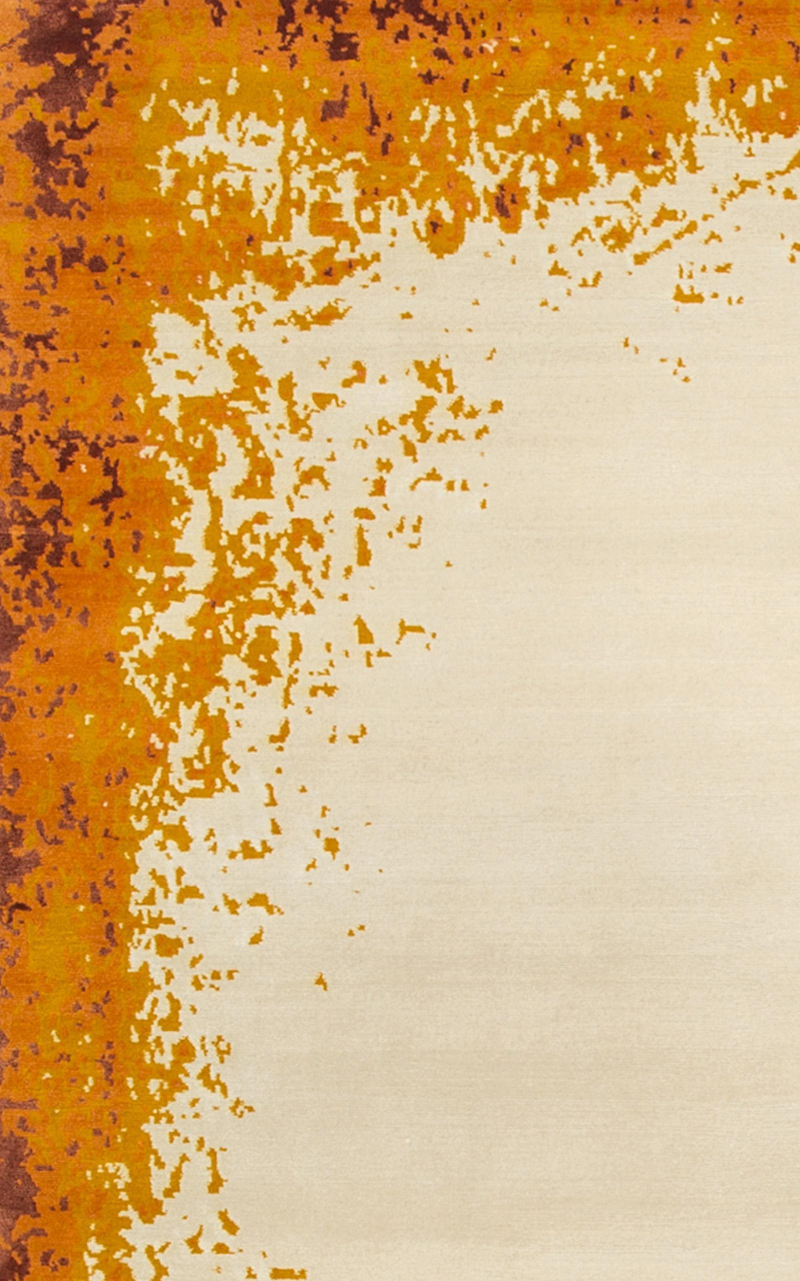 The Modern Border Burnt Orange rug is a bold contemporary reinterpretation of traditional border motifs. Hand-knotted in Nepal from the finest wool and silk, this striking design from Knots Rugs’ acclaimed English Eccentrics collection balances