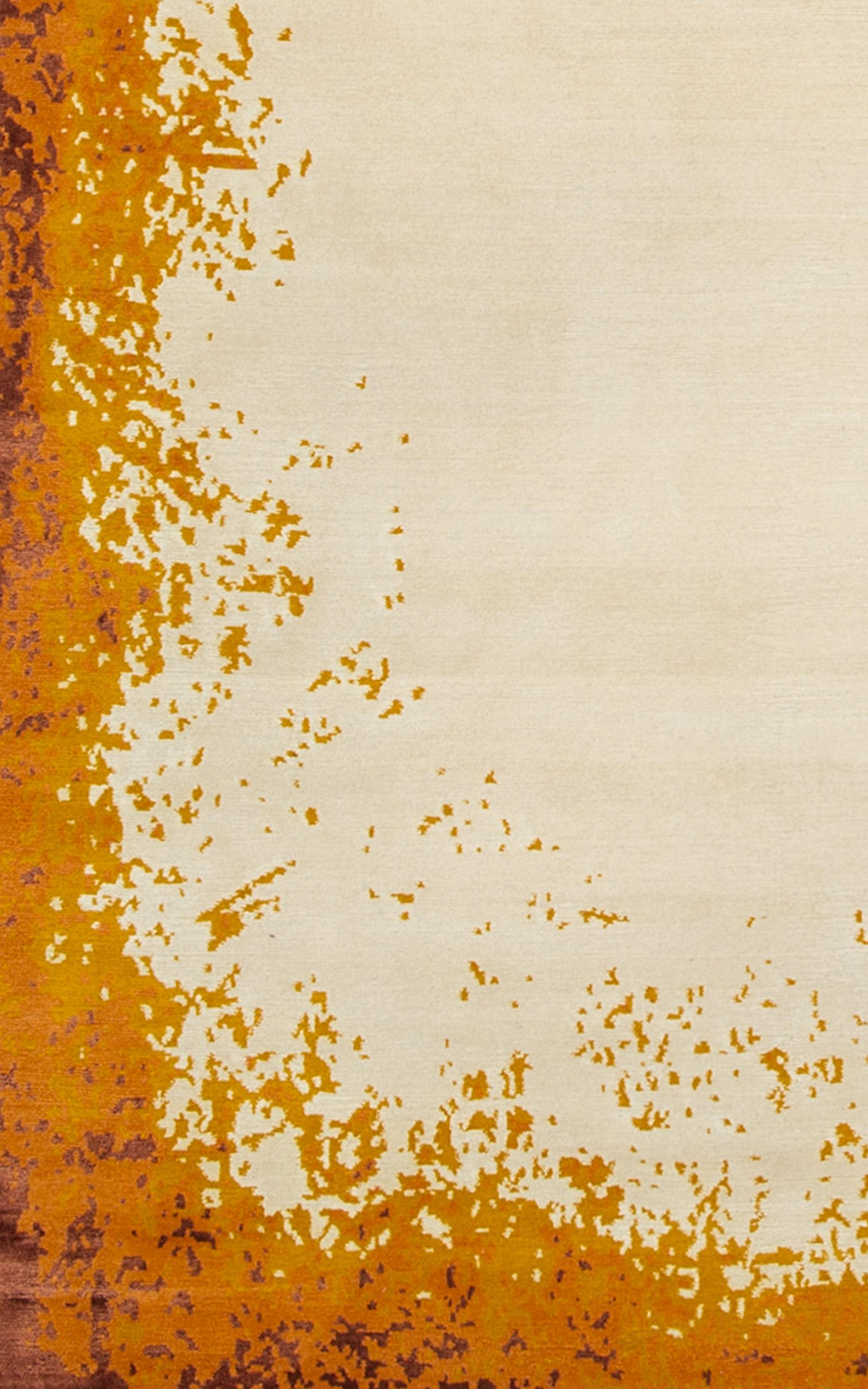 Nepalese Modern Border – Burnt Orange Hand-Knotted Wool & Silk Rug by Knots Rugs For Sale