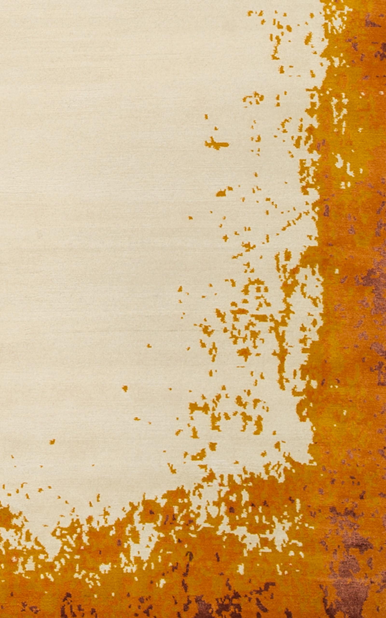 Modern Border – Burnt Orange Hand-Knotted Wool & Silk Rug by Knots Rugs In New Condition For Sale In London, GB