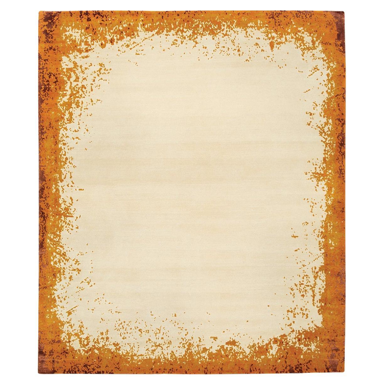 Modern Border – Burnt Orange Hand-Knotted Wool 
Silk Rug by Knots Rugs For Sale