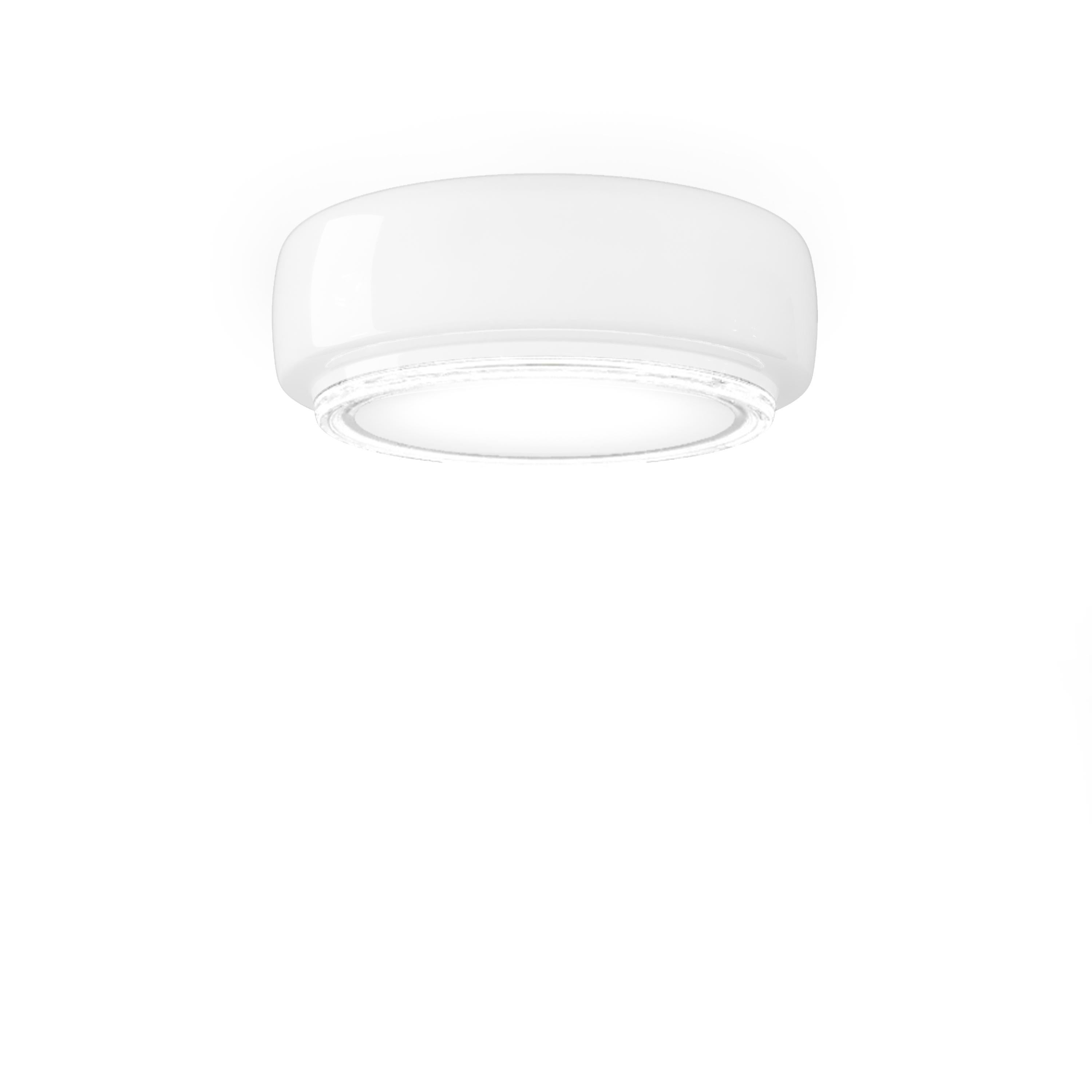 Italian Modern Bot Round Wall/Flush Mount in Glossy White Glass For Sale