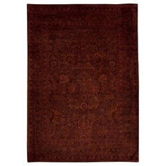 Modern Botanic Tabriz Burgundy and Brown Handmade Wool Rug by Doris Leslie Blau