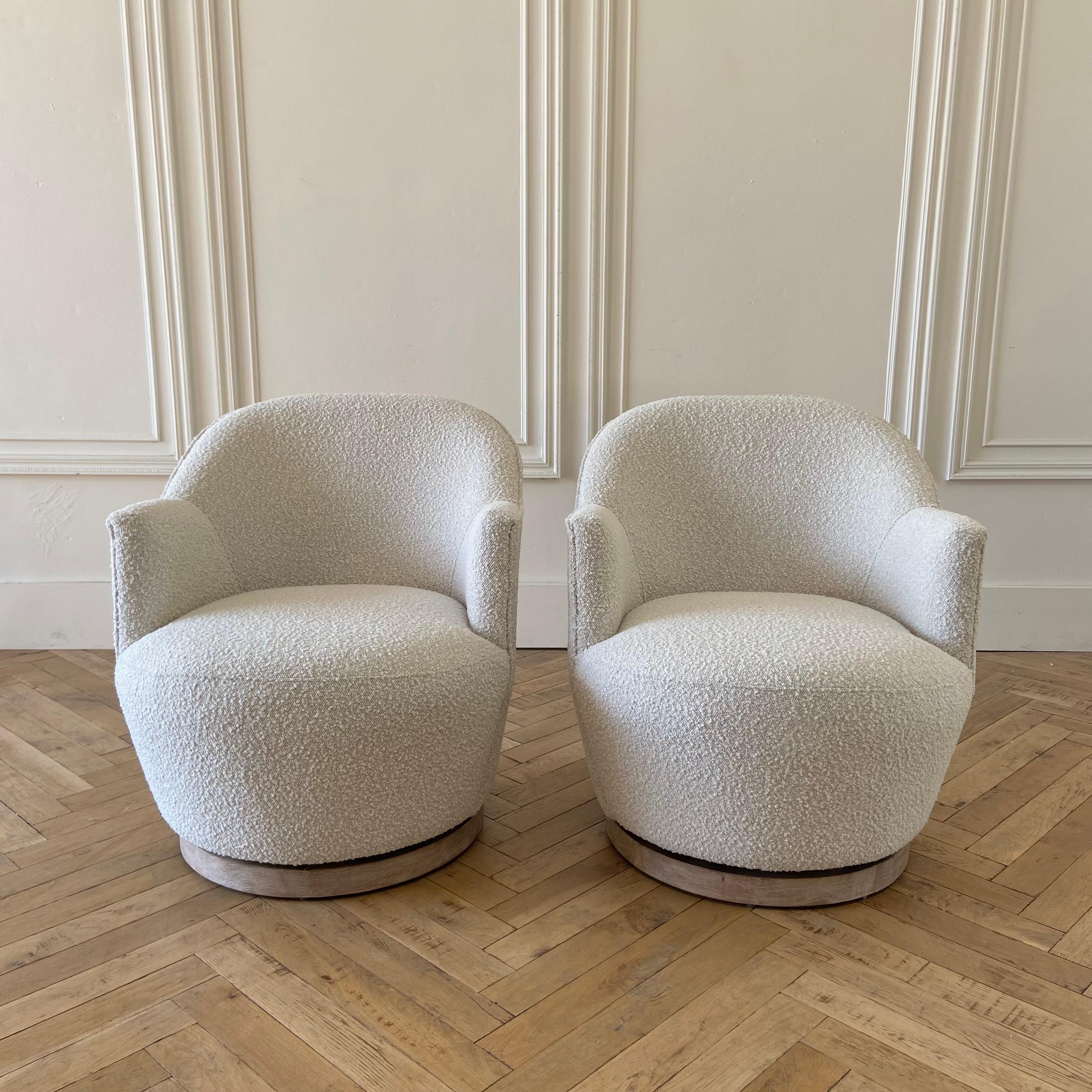 Modern Boucle Style Swivel Chairs in Neutral off White and Natural ...