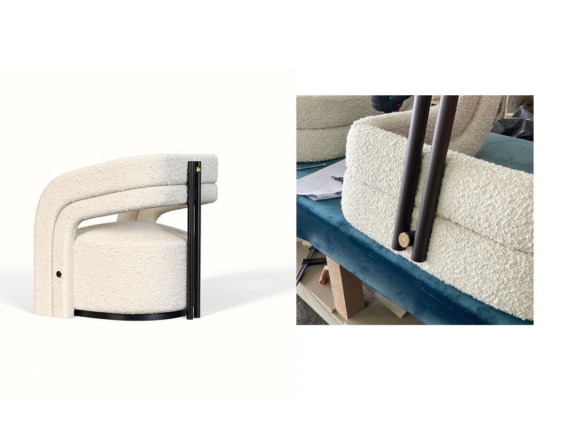 Moderner gepolsterter Bouclé-Sessel mit schwarz lackiertem Metallgestell (Art déco) im Angebot
