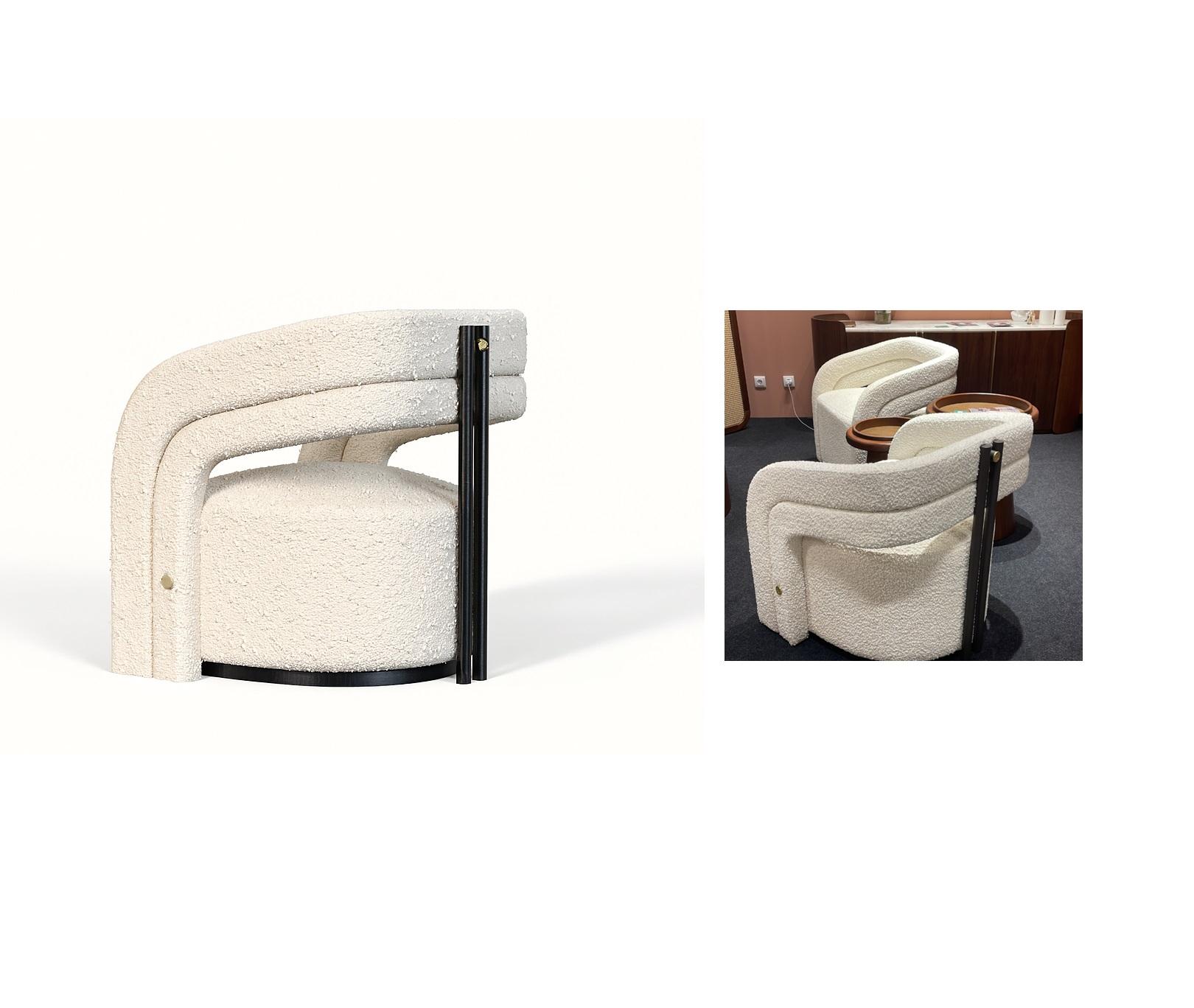 Moderner gepolsterter Bouclé-Sessel mit schwarz lackiertem Metallgestell (Handgefertigt) im Angebot