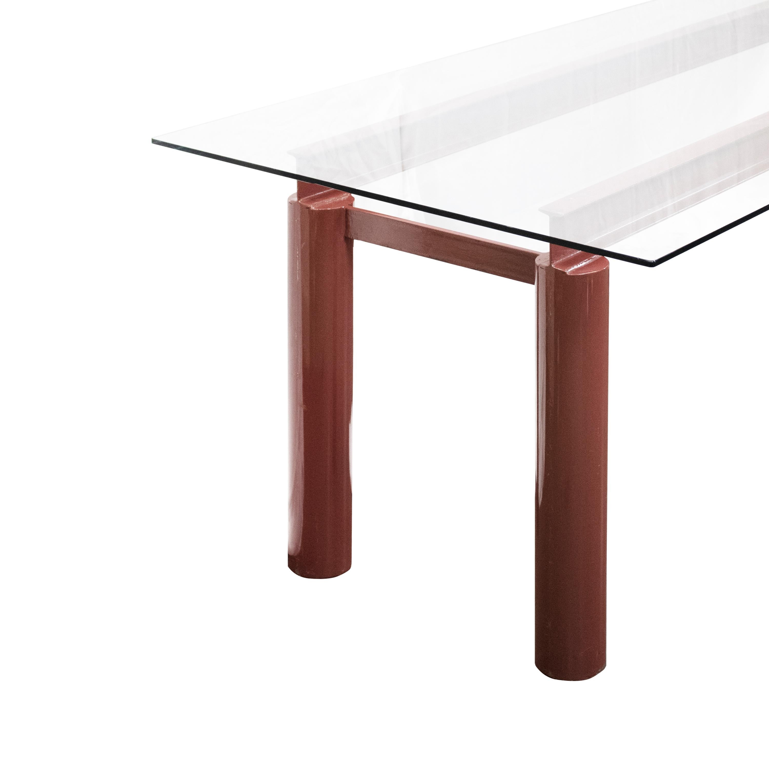 Italian Modern Bourdeaux Steel Dining Table with Glass Top 187 x 89 cm, Italia, 1970 For Sale