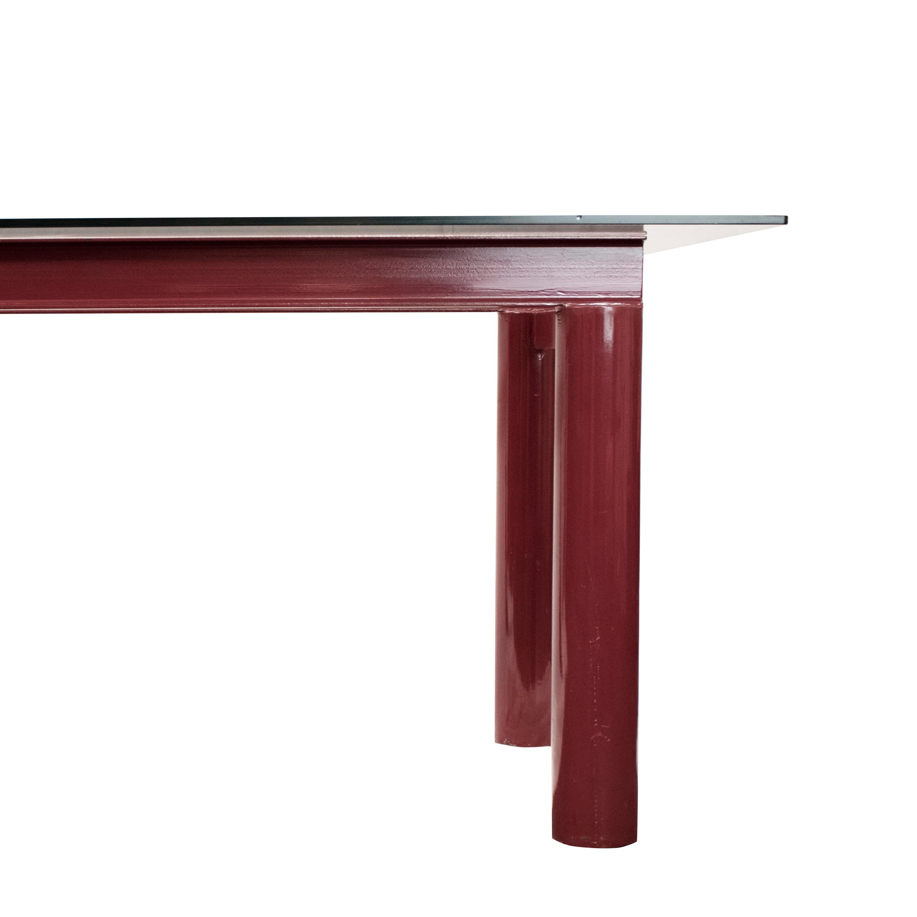 Lacquered Modern Bourdeaux Steel Dining Table with Glass Top 187 x 89 cm, Italia, 1970 For Sale