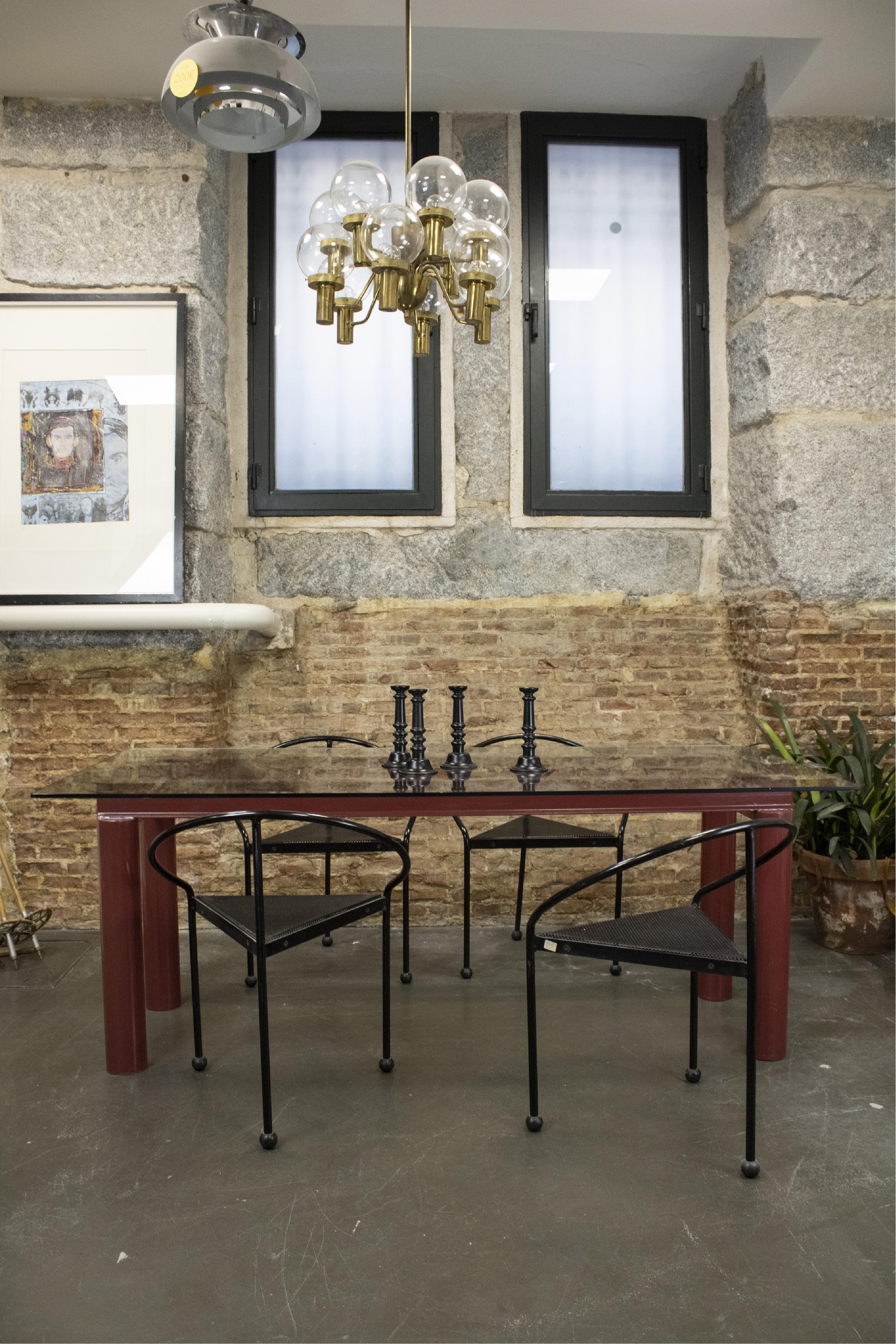 Late 20th Century Modern Bourdeaux Steel Dining Table with Glass Top 187 x 89 cm, Italia, 1970 For Sale