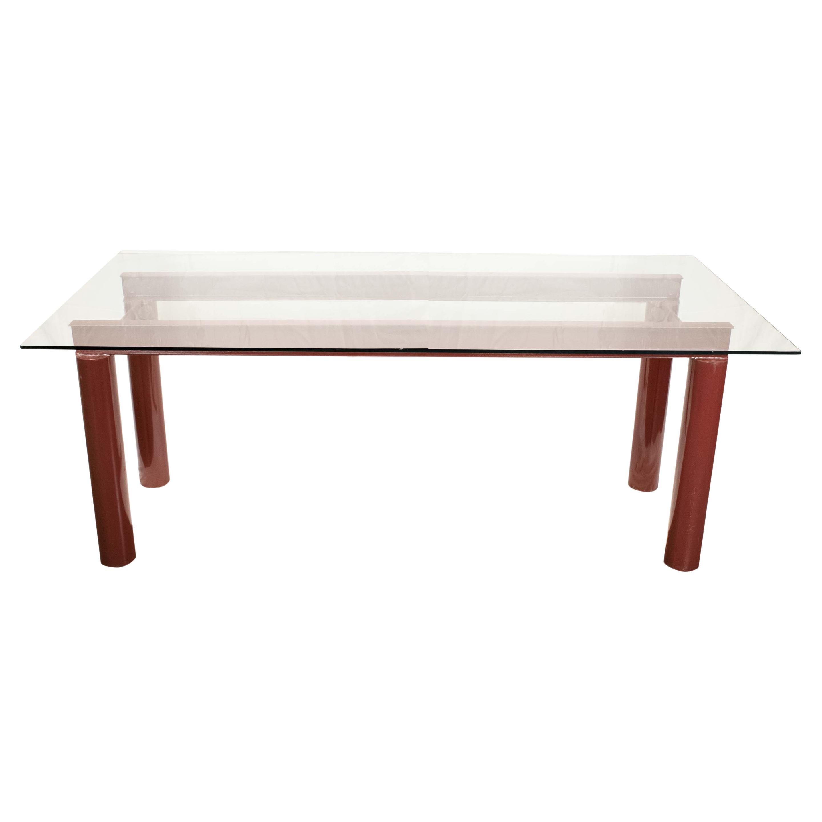 Modern Bourdeaux Steel Dining Table with Glass Top 187 x 89 cm, Italia, 1970 For Sale