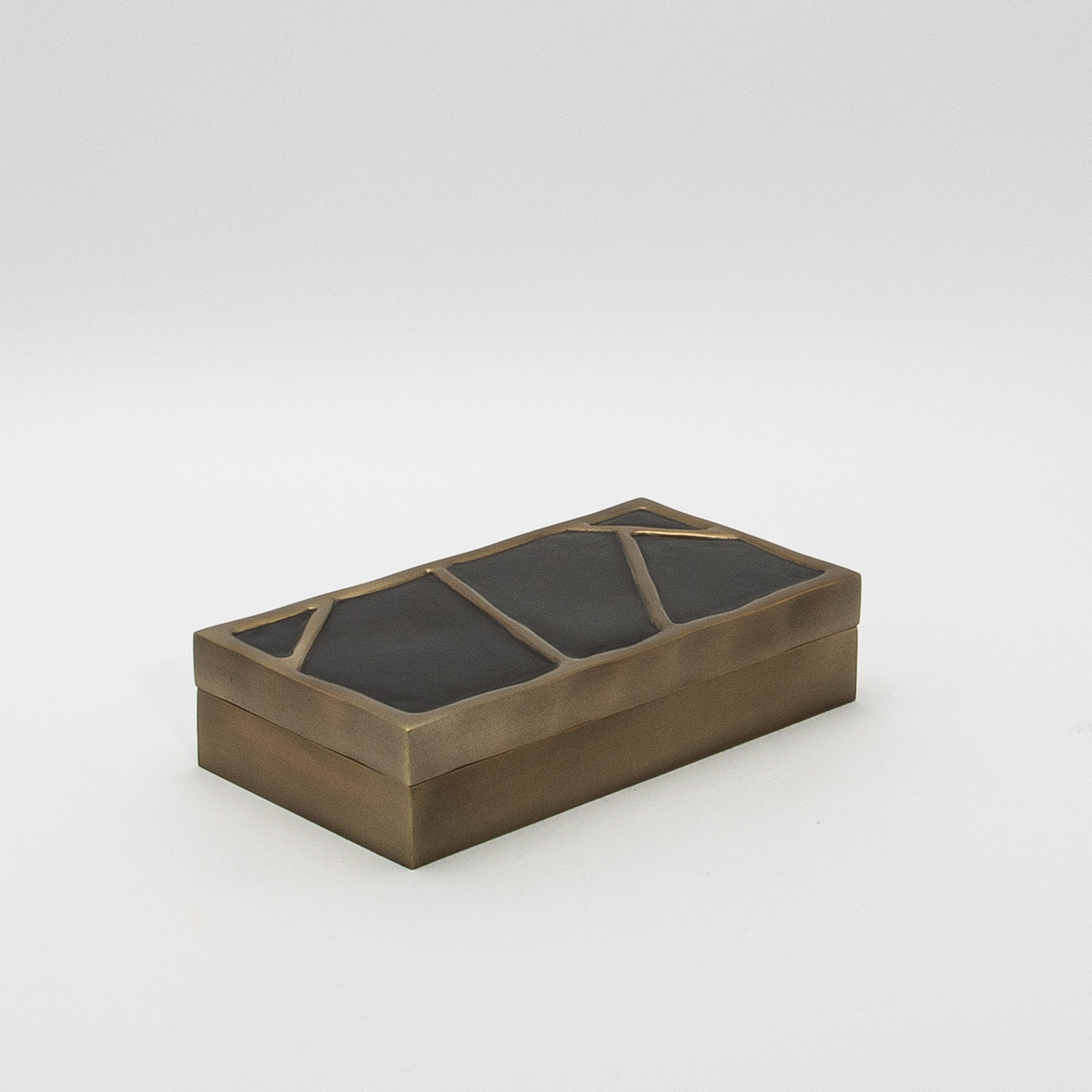 Art Deco Modern Box in Black Shell with Bronze Patina Brass by R&Y Augousti