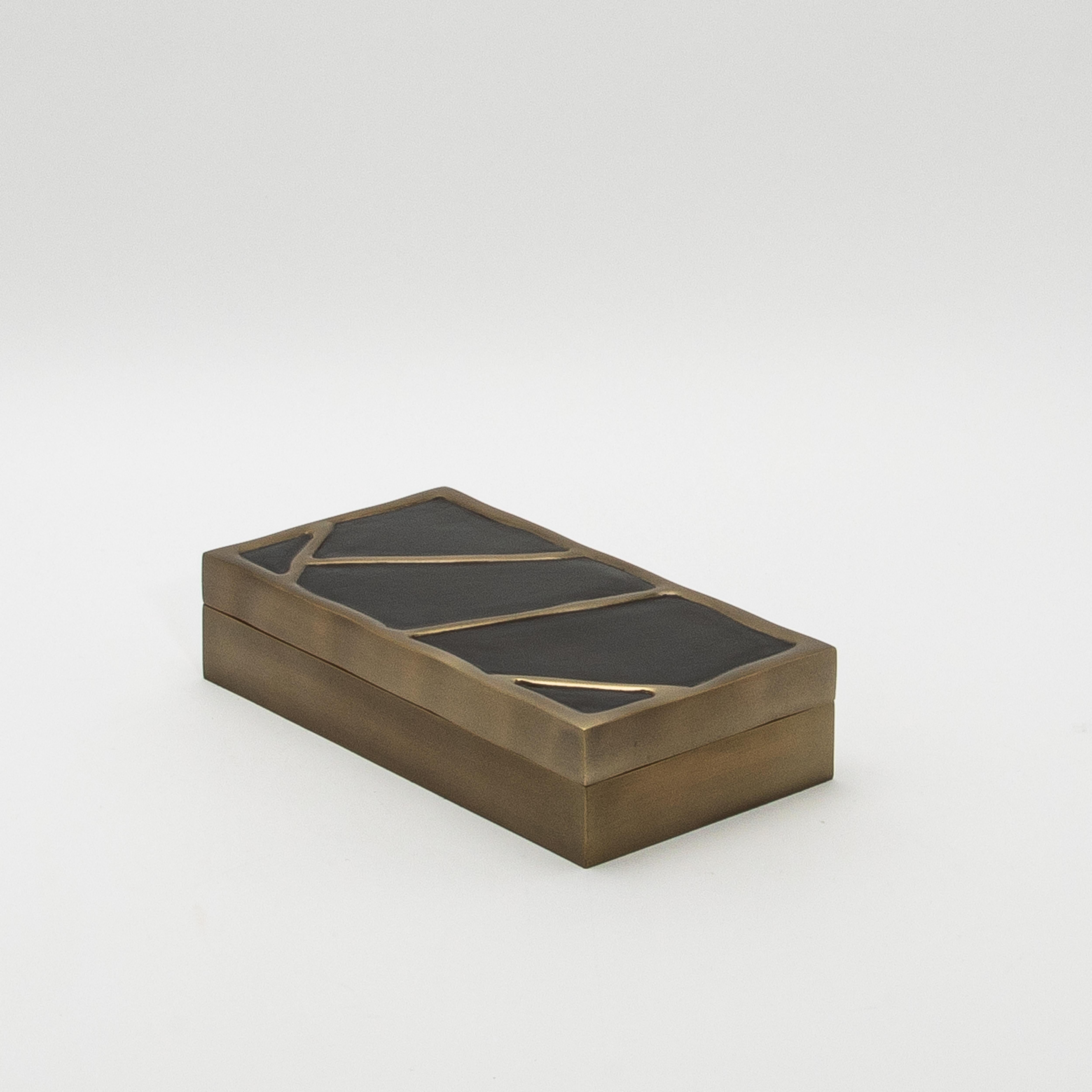 Hand-Crafted Modern Box in Black Shell with Bronze Patina Brass by R&Y Augousti