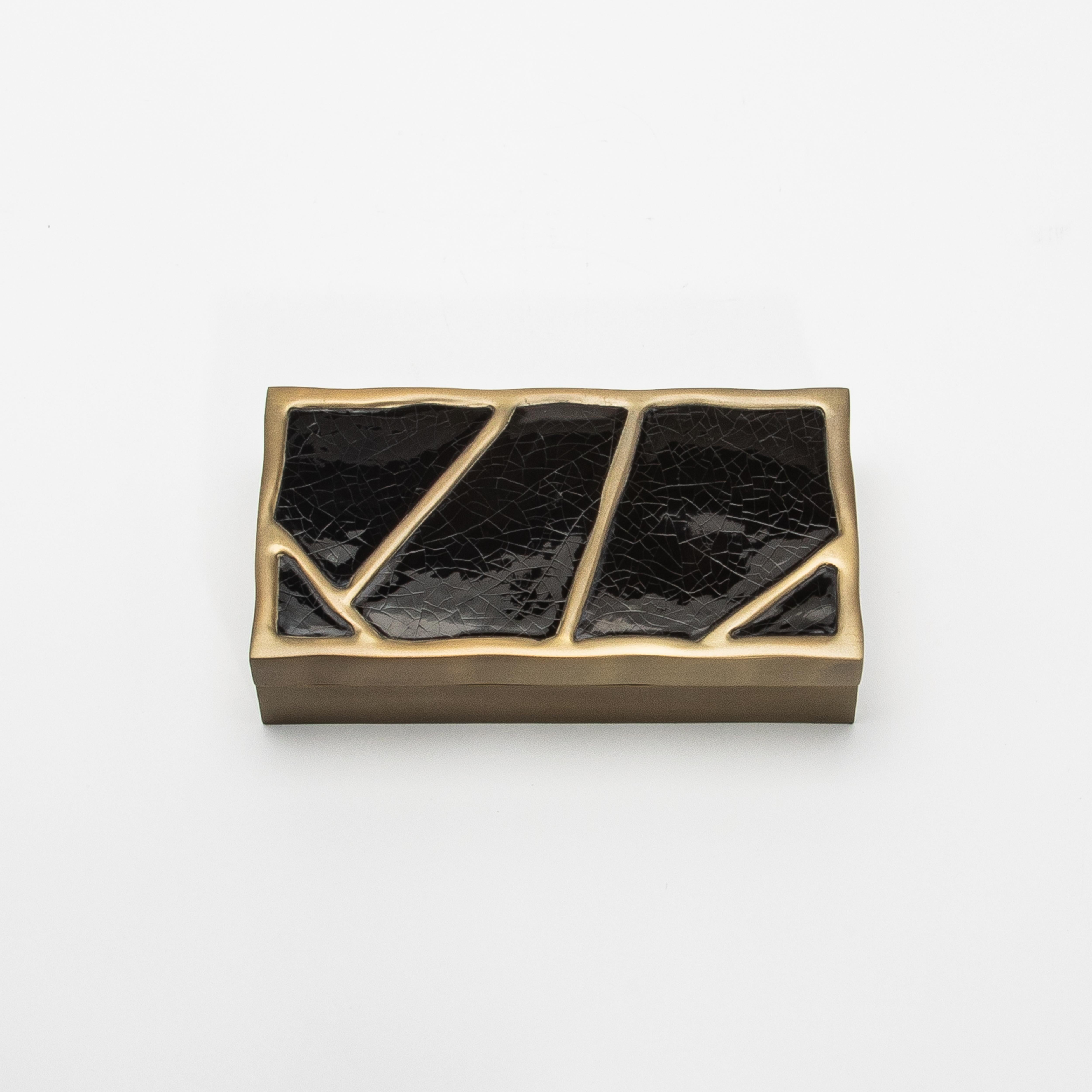 Contemporary Modern Box in Black Shell with Bronze Patina Brass by R&Y Augousti
