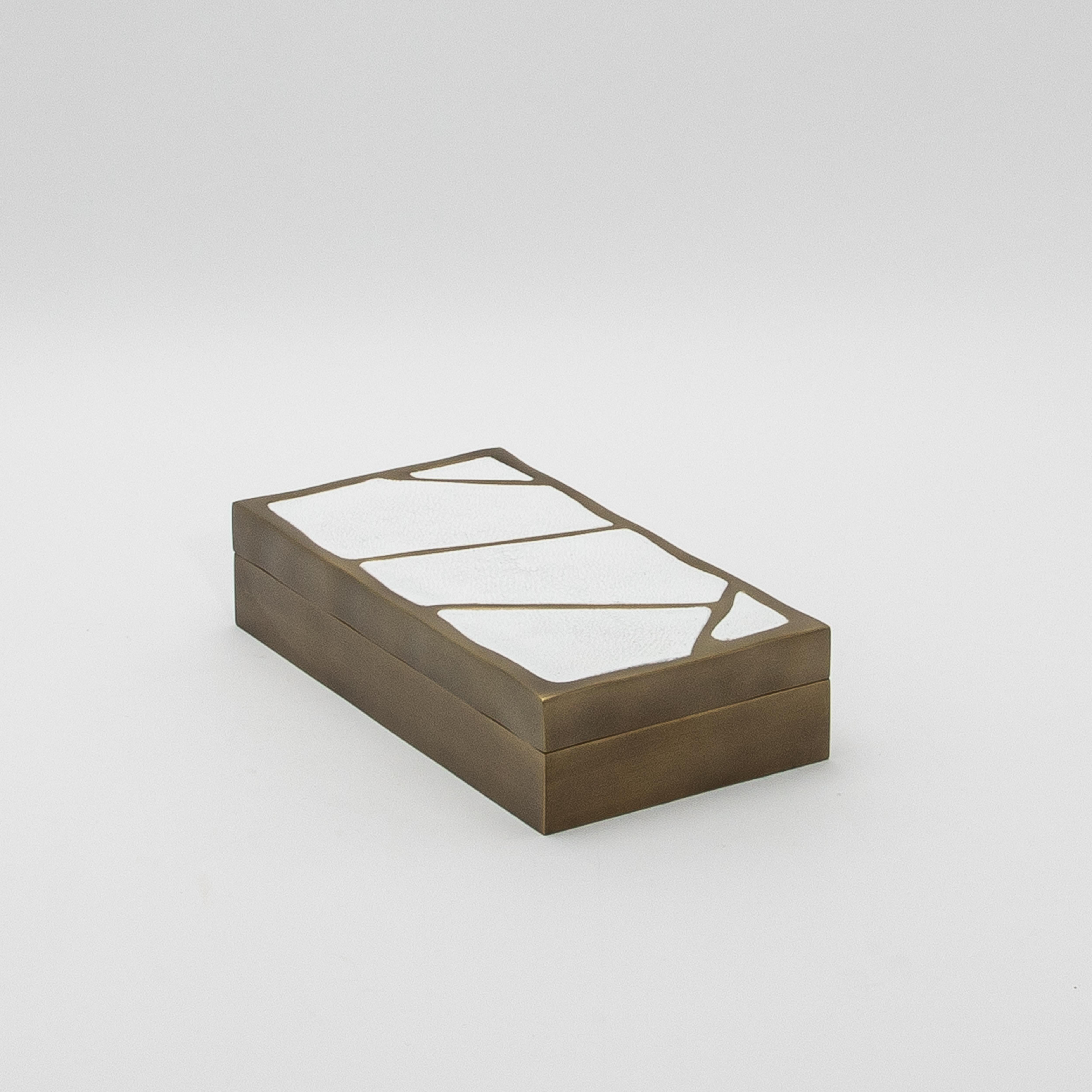 Caja moderna de piel de zapa blanca con latón patinado en bronce de R&Y Augousti Hecho a mano en venta
