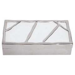 Modern Box in White Shagreen with Polished Stainless Steel by R&Y Augousti