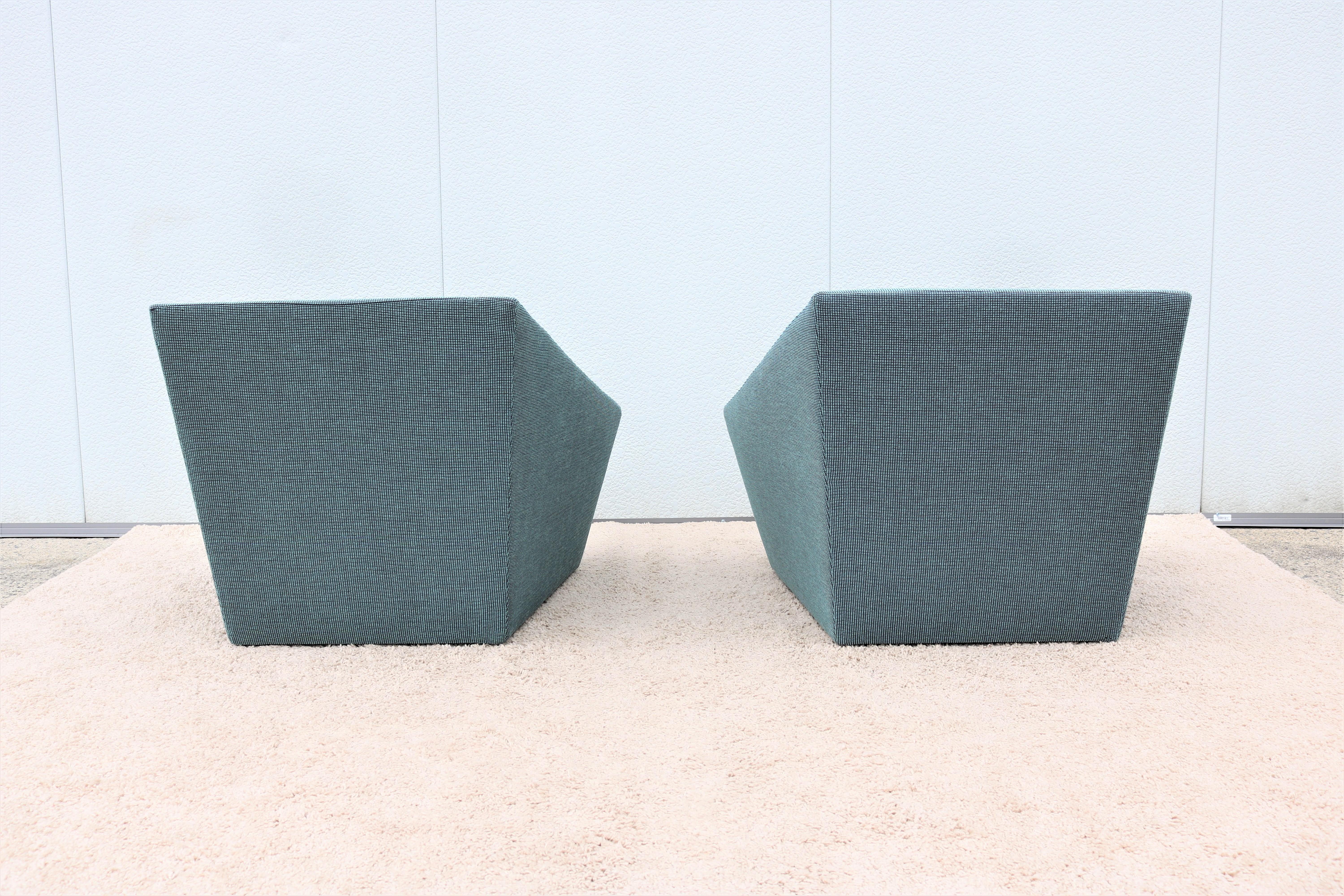 Contemporary Modern Brad Ascalon for Bernhardt Design Navy Blue Pillar Lounge Chairs, a Pair For Sale