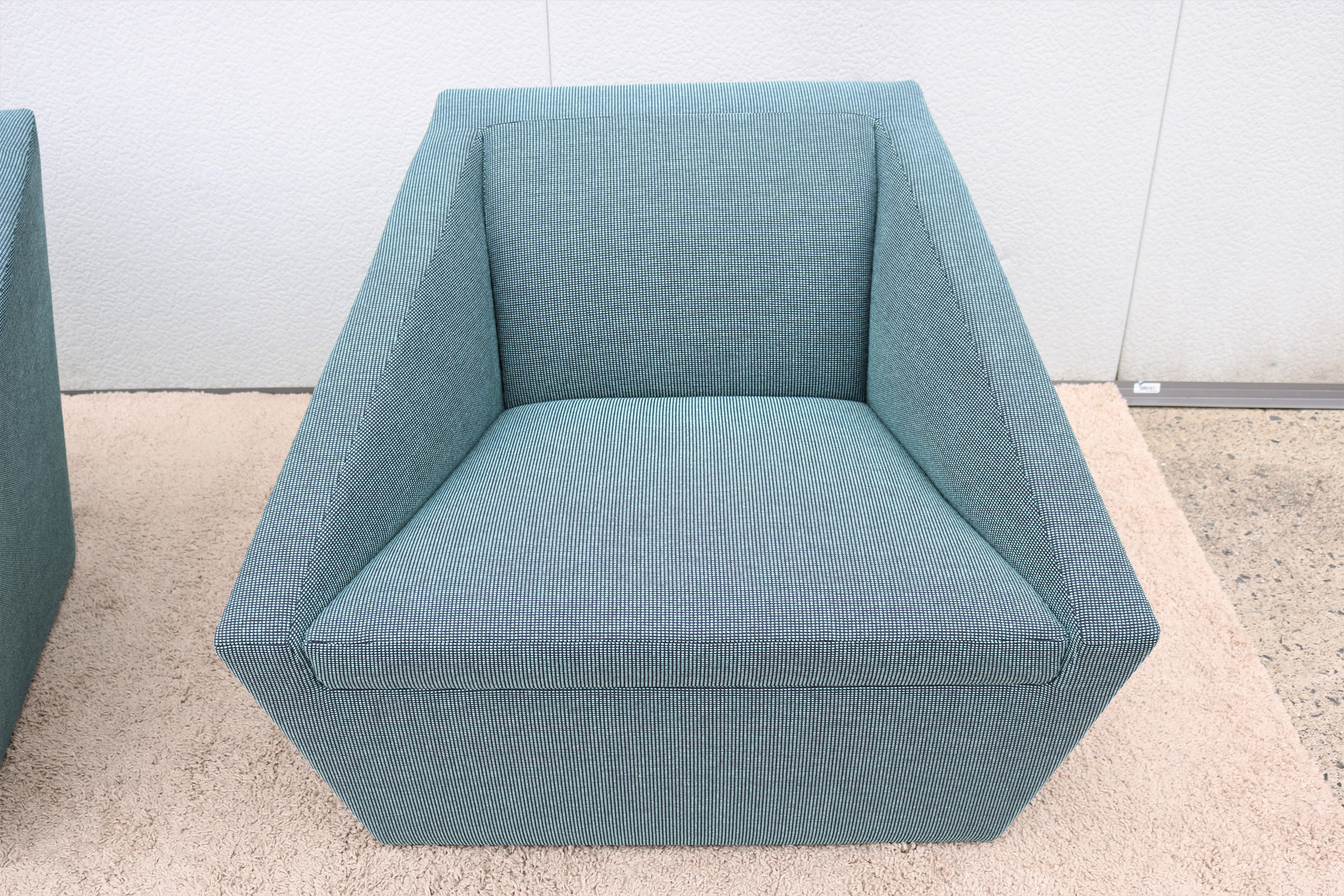 Fabric Modern Brad Ascalon for Bernhardt Design Navy Blue Pillar Lounge Chairs, a Pair For Sale