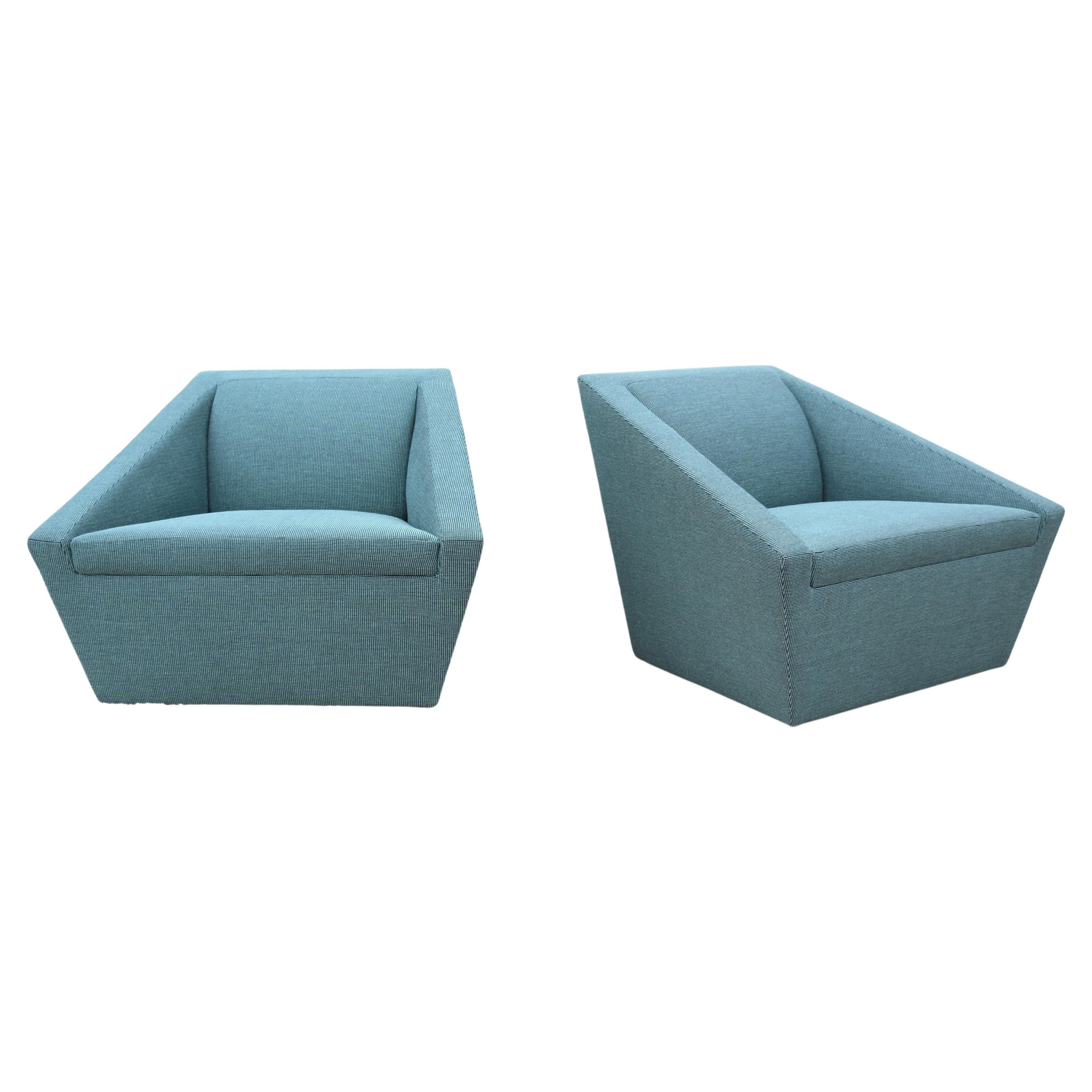 Modern Brad Ascalon for Bernhardt Design Navy Blue Pillar Lounge Chairs, a Pair For Sale