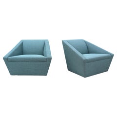 Modern Brad Ascalon for Bernhardt Design Navy Blue Pillar Lounge Chairs, a Pair