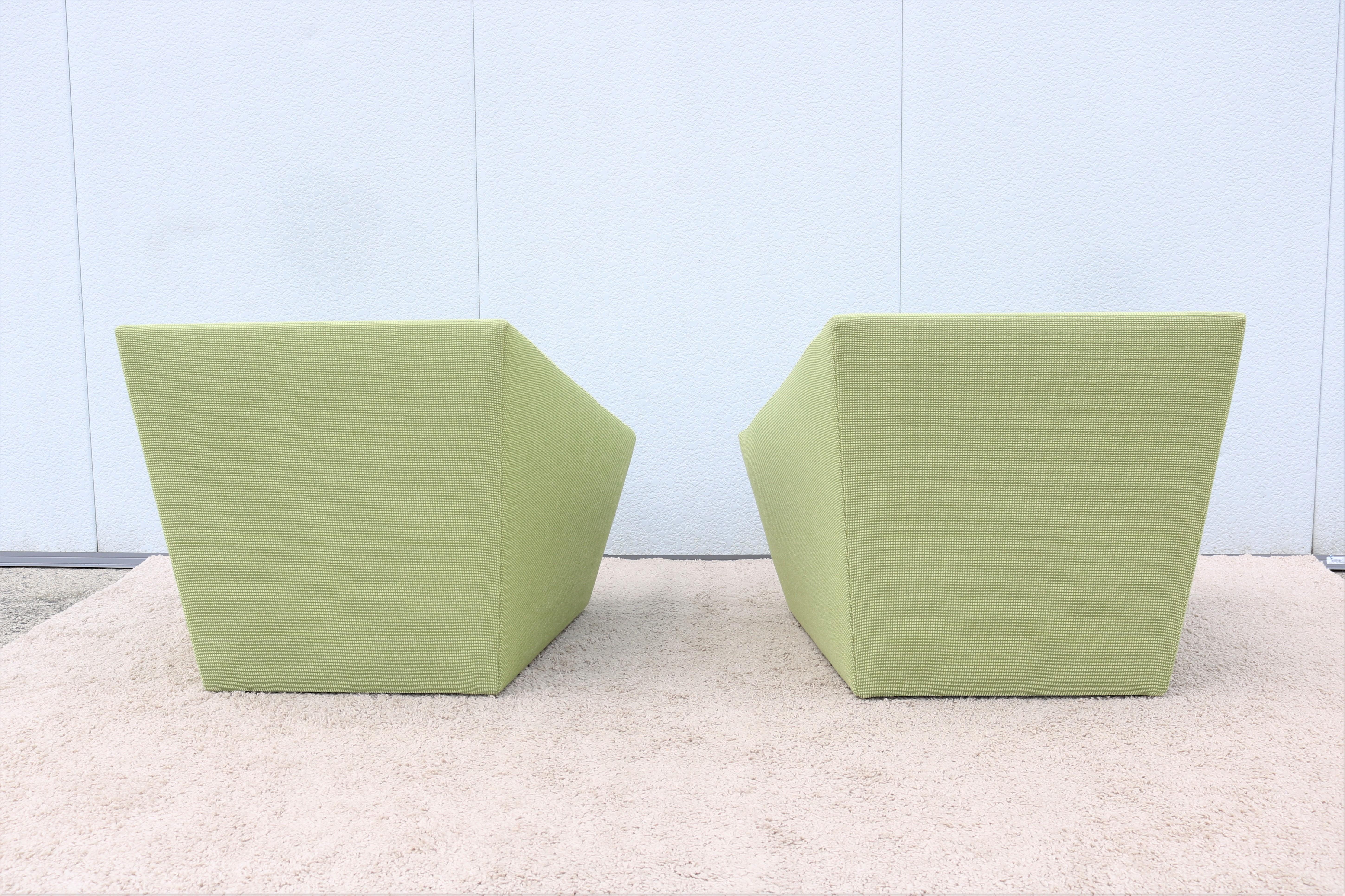 Fabric Modern Brad Ascalon for Bernhardt Design Pillar Green Lounge Chairs, a Pair For Sale