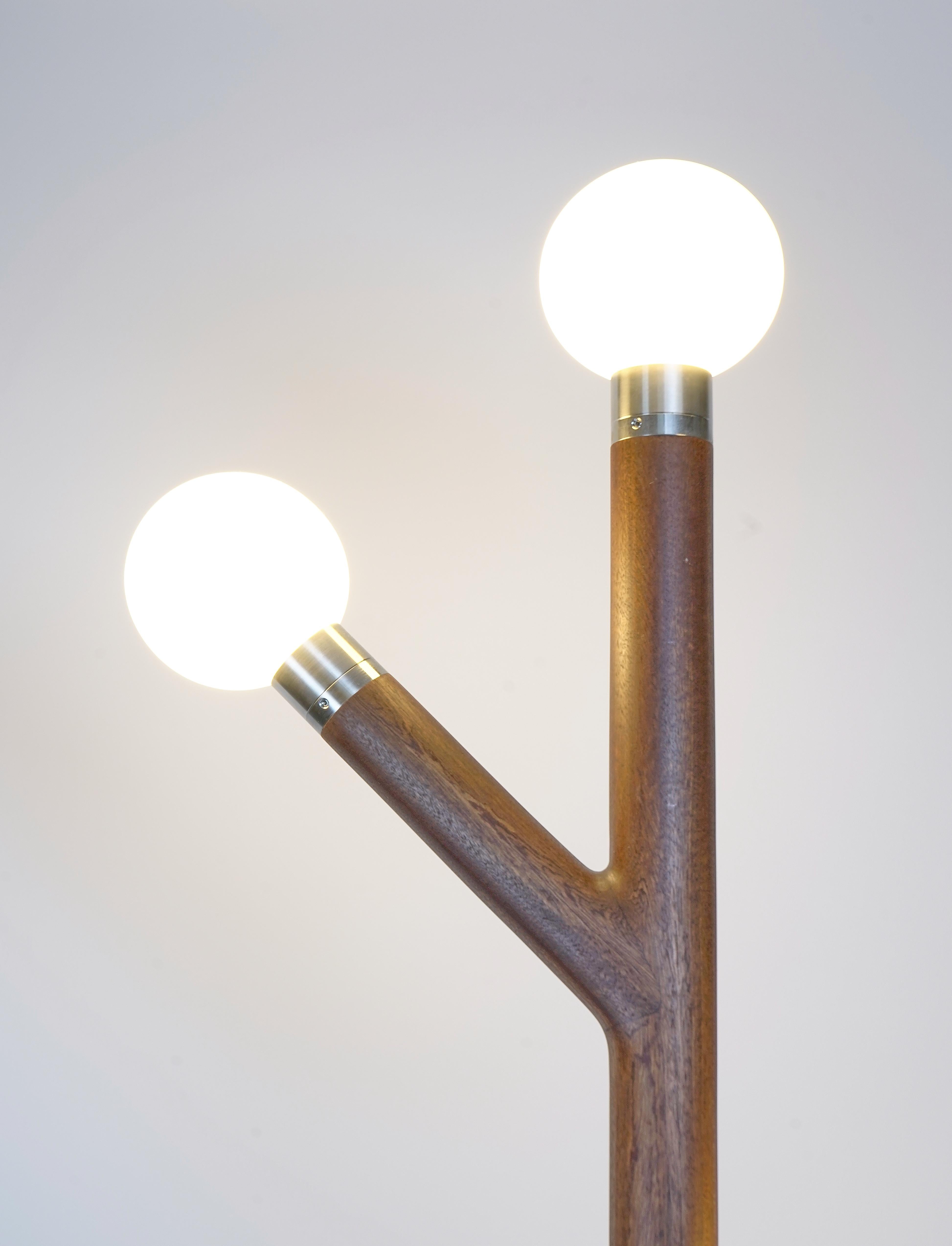 Modern Branch Floor Lamp with Sapele Wood and Stainless Steel Detail In New Condition For Sale In Millburn, NJ