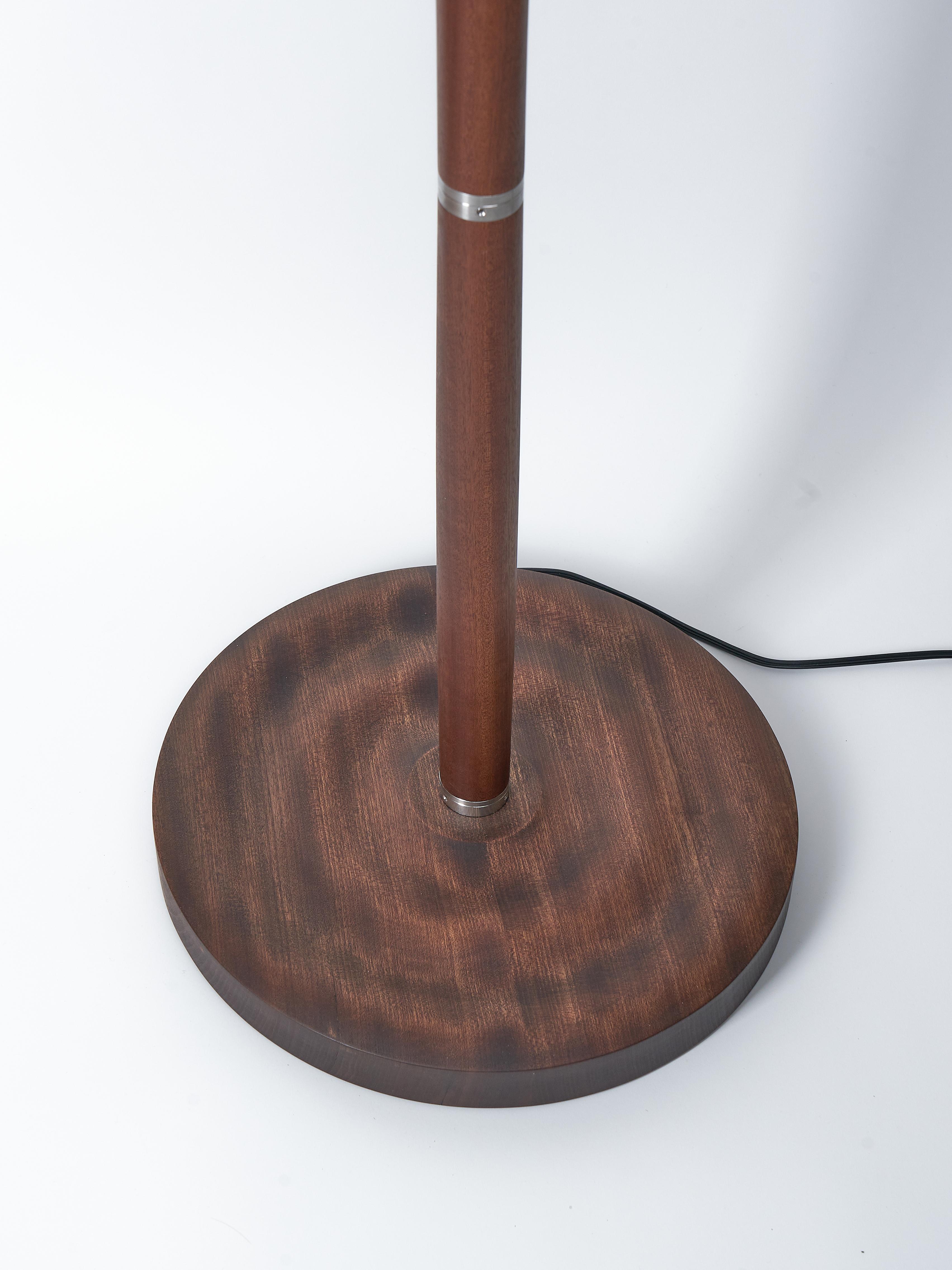 Modern Branch Floor Lamp with Sapele Wood and Stainless Steel Detail For Sale 1