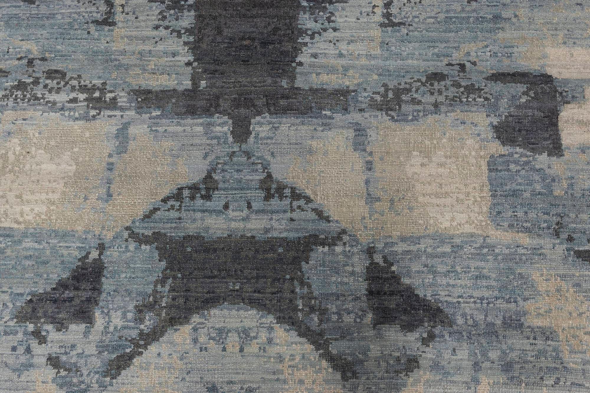 Modern Contemporary Hand-Knotted Abstract Wool Rug in Cool Tones by Doris Leslie Blau For Sale