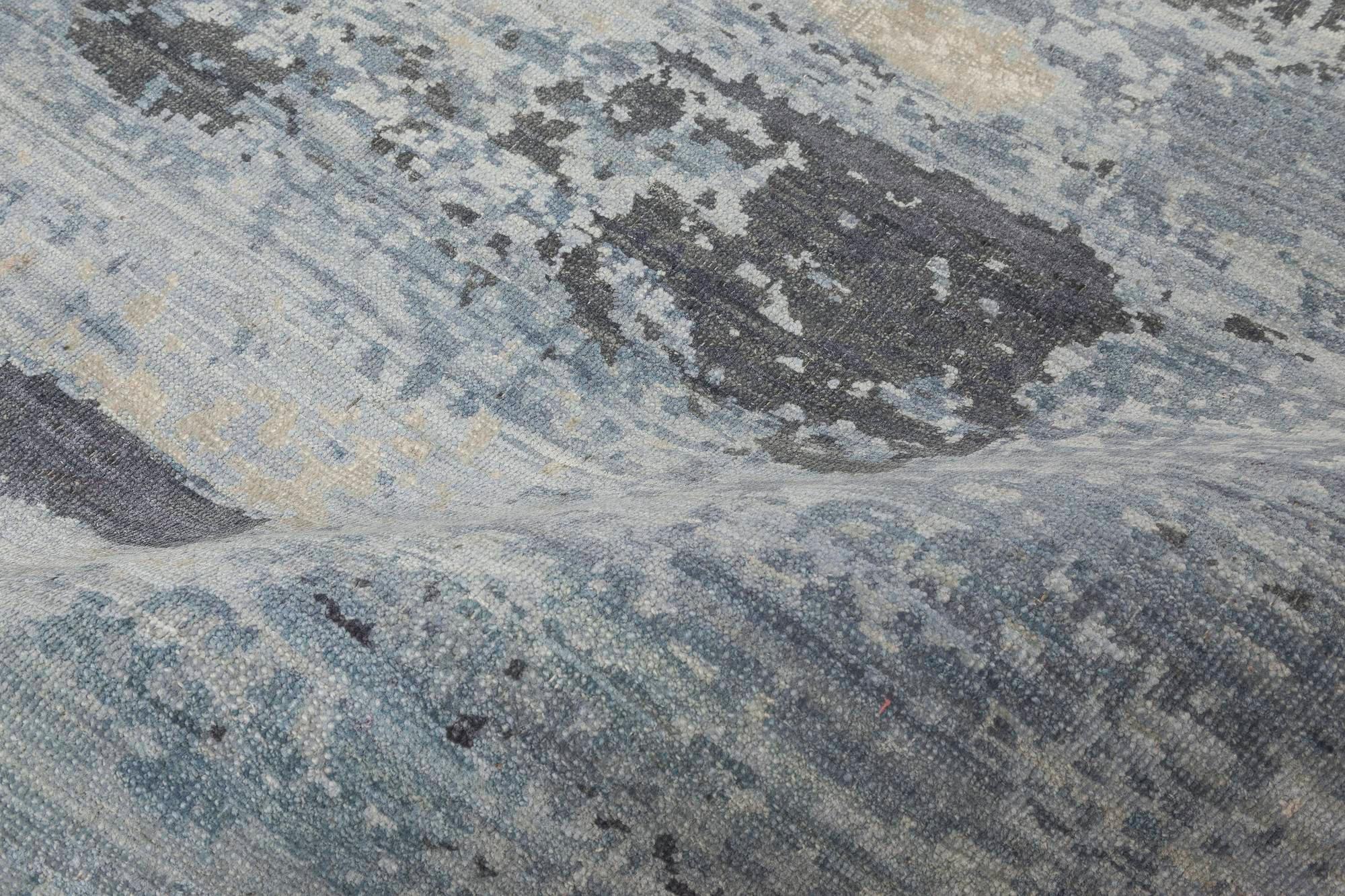 Indian Contemporary Hand-Knotted Abstract Wool Rug in Cool Tones by Doris Leslie Blau For Sale