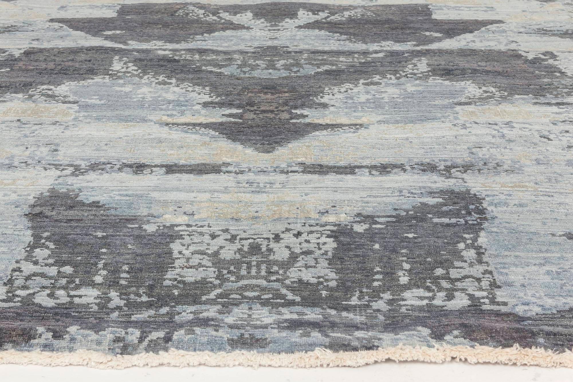 Modern Braque Abstract Geometric Blue and Gray Wool Rug by Doris Leslie Blau In New Condition For Sale In New York, NY