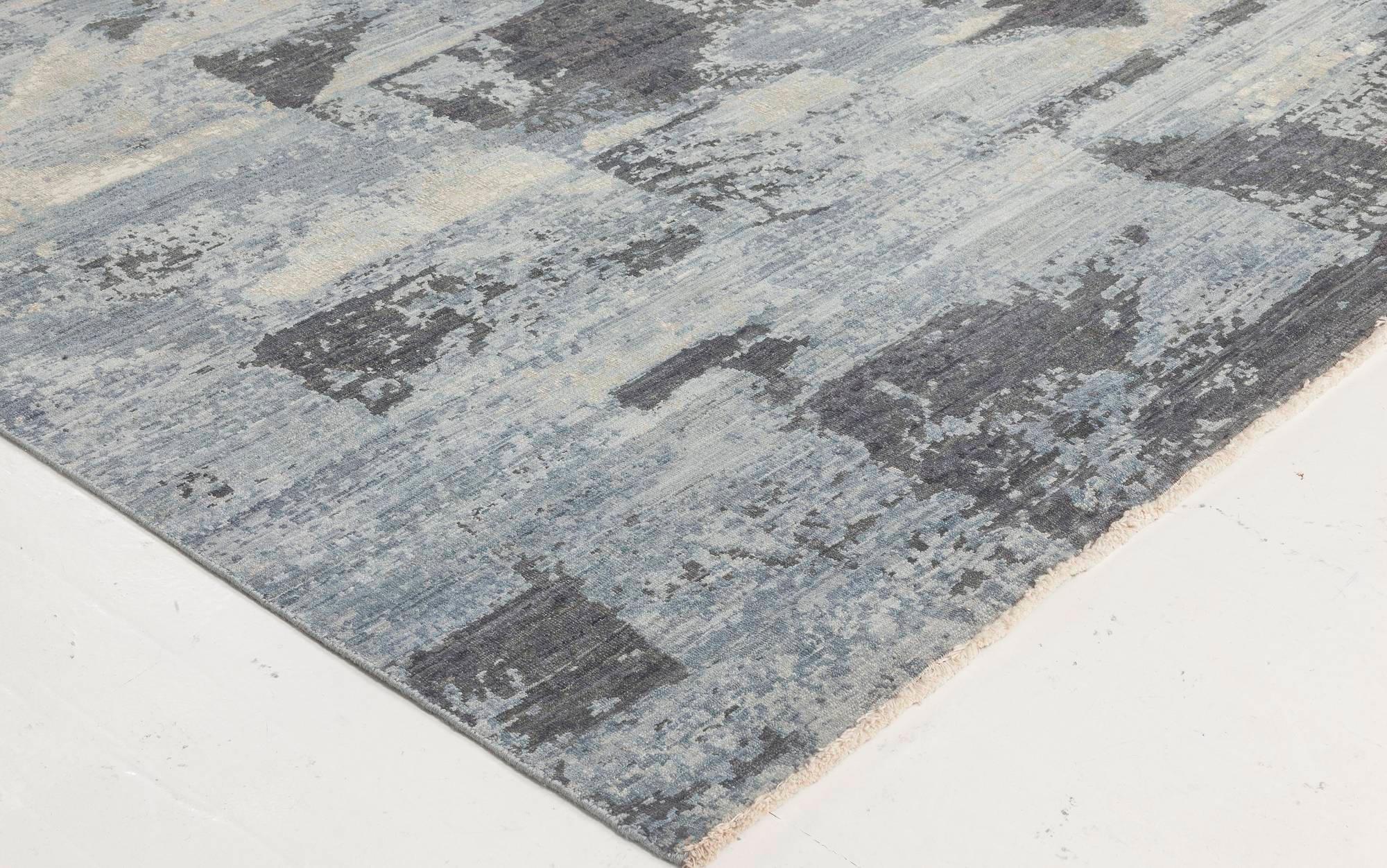 Contemporary Hand-Knotted Abstract Wool Rug in Cool Tones by Doris Leslie Blau For Sale 1