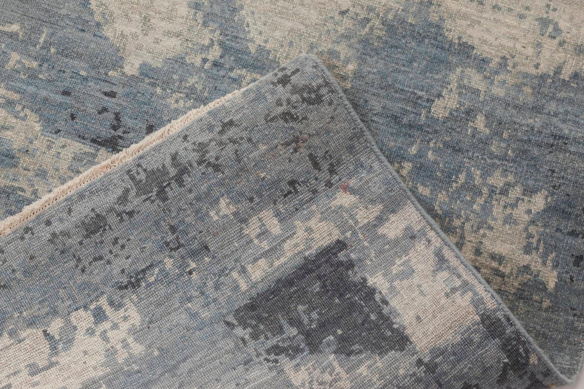 Contemporary Hand-Knotted Abstract Wool Rug in Cool Tones by Doris Leslie Blau For Sale 2