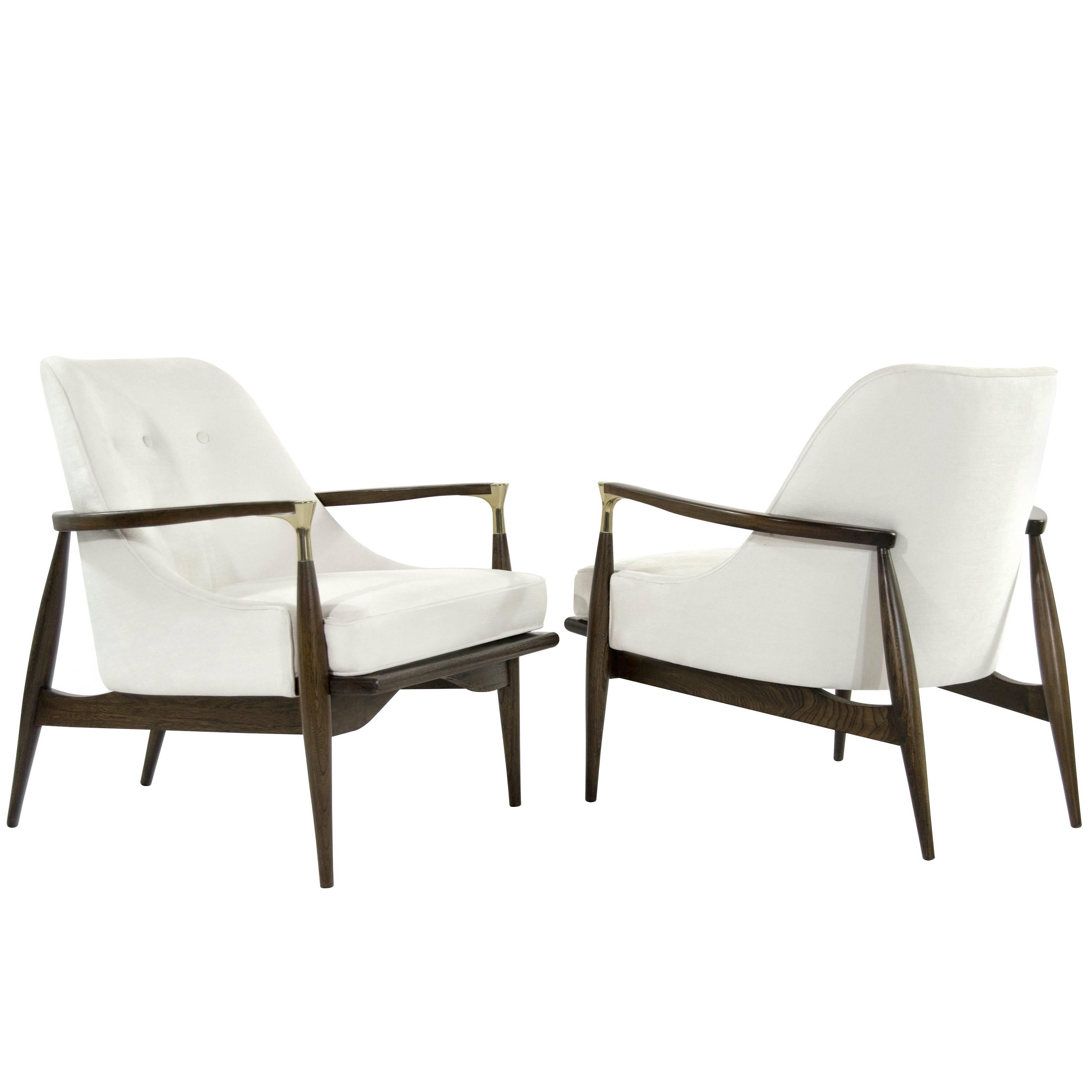 Mid-Century Modern Modern Brass-Accented Walnut Lounge Chairs