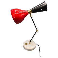 Modern Brass Adjustable Desk Lamp with Marble Base Italian Style, Red Shade