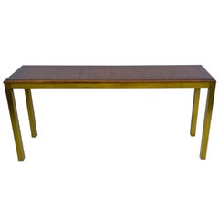 Modern Brass And Burlwood Parsons Style Console Table By Founders Ed