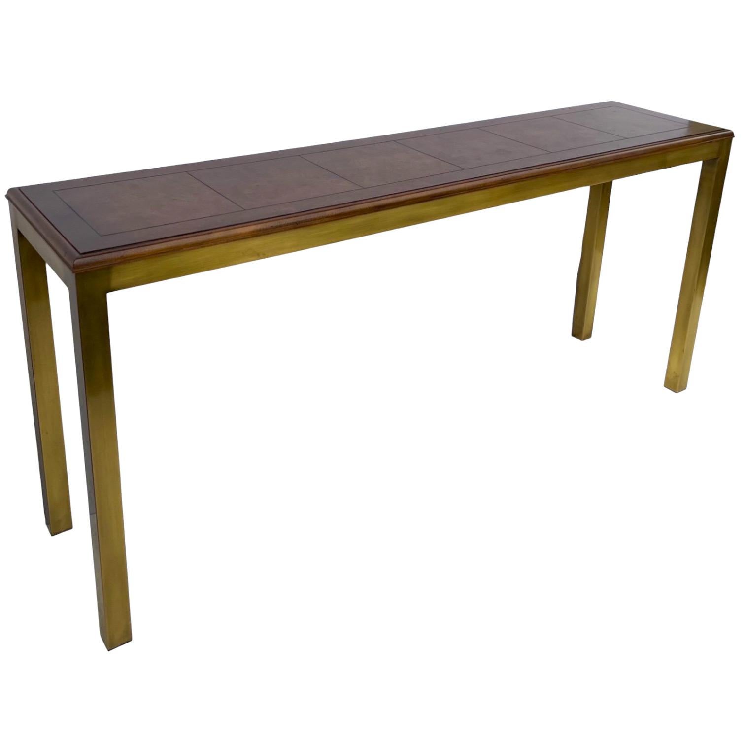 XX secolo Tavolo Console Moderno in Ottone e Burlwood Parsons di Founders Ed in vendita