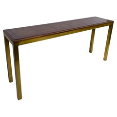 Modern Brass And Burlwood Parsons Style Console Table By Founders Ed