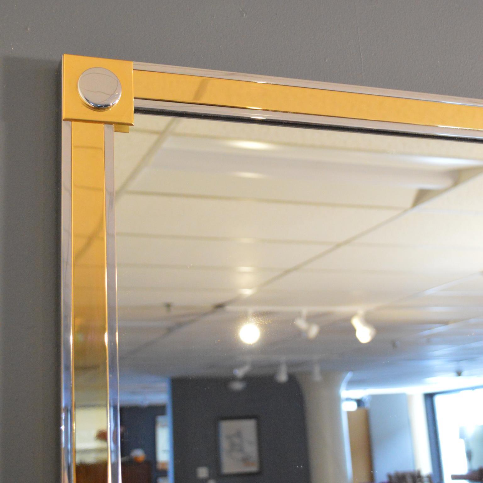 Modern Brass and Chrome Wall Mirror In Good Condition For Sale In Portland, ME