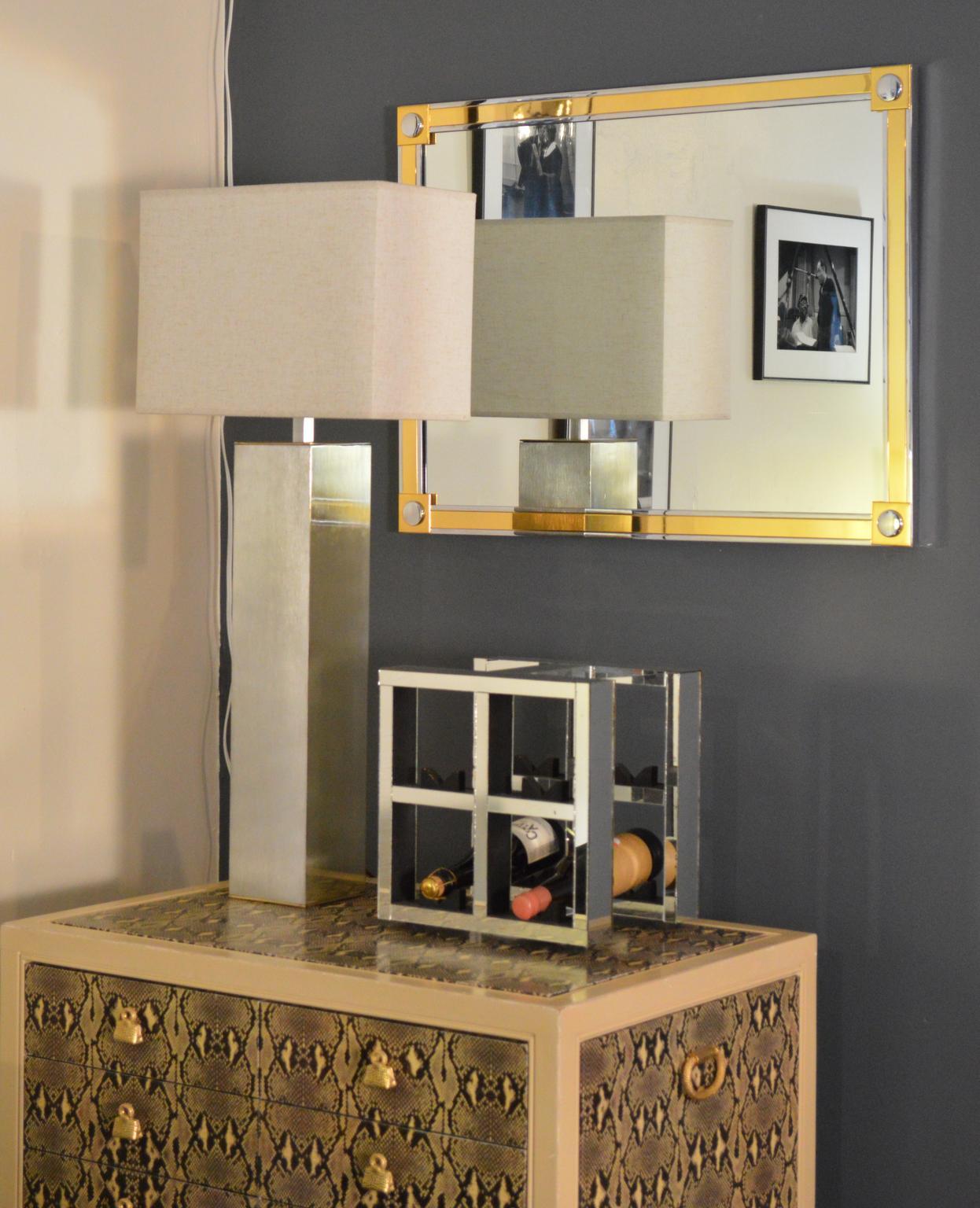 20th Century Modern Brass and Chrome Wall Mirror For Sale