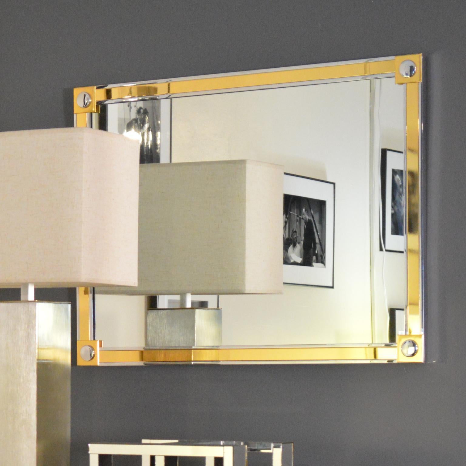 Modern Brass and Chrome Wall Mirror For Sale 1