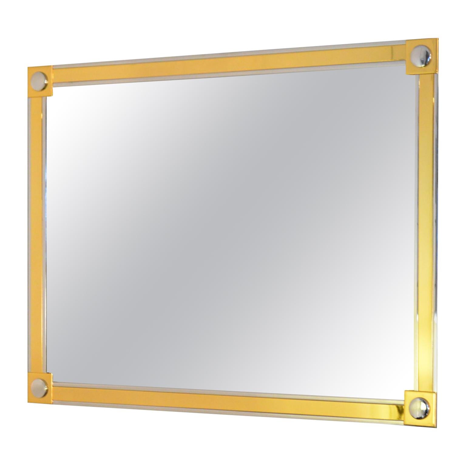 Modern Brass and Chrome Wall Mirror For Sale