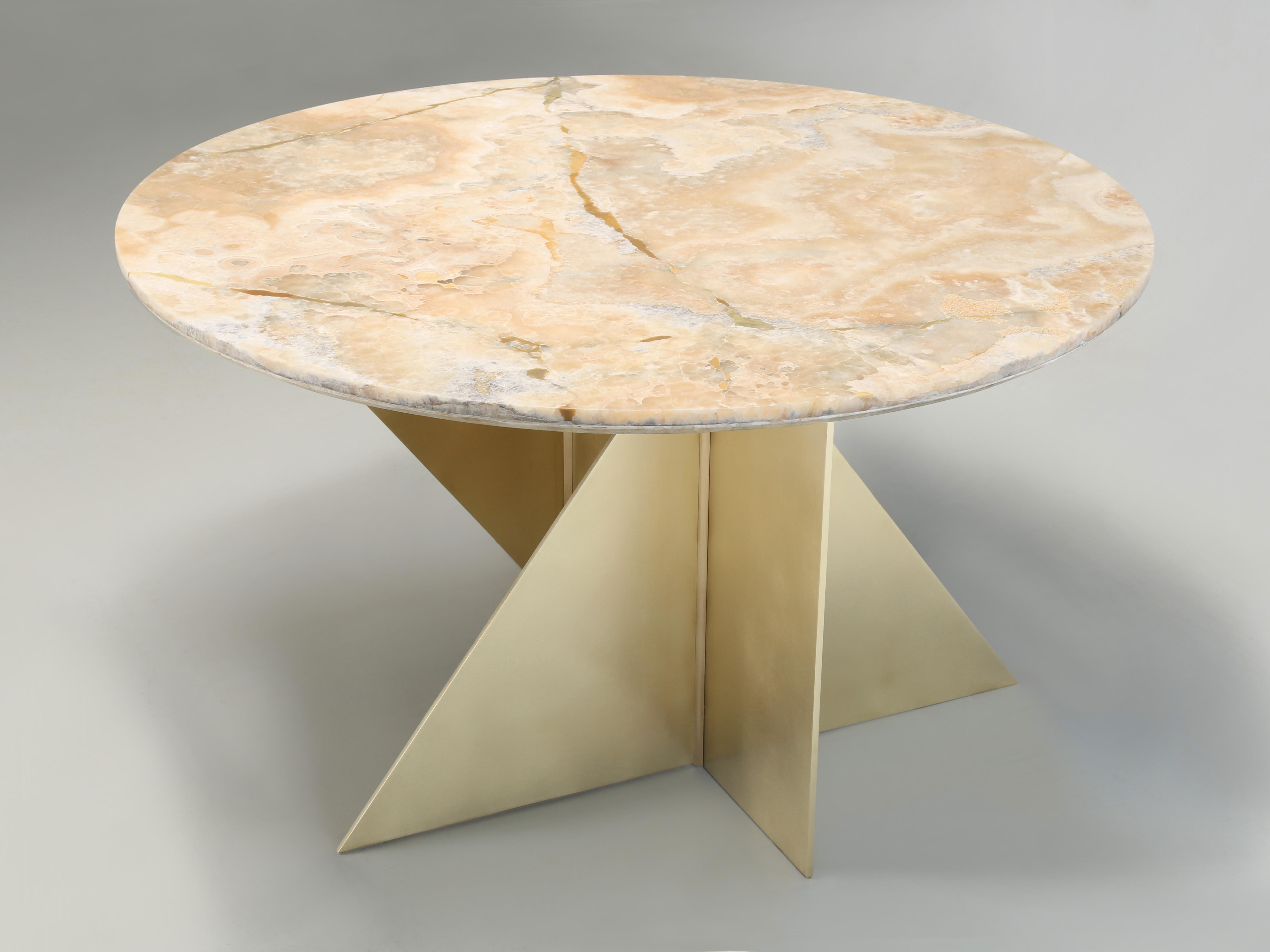 Modern Brass and Glass Center Hall or Dining Table by Old Plank Made in America For Sale 2