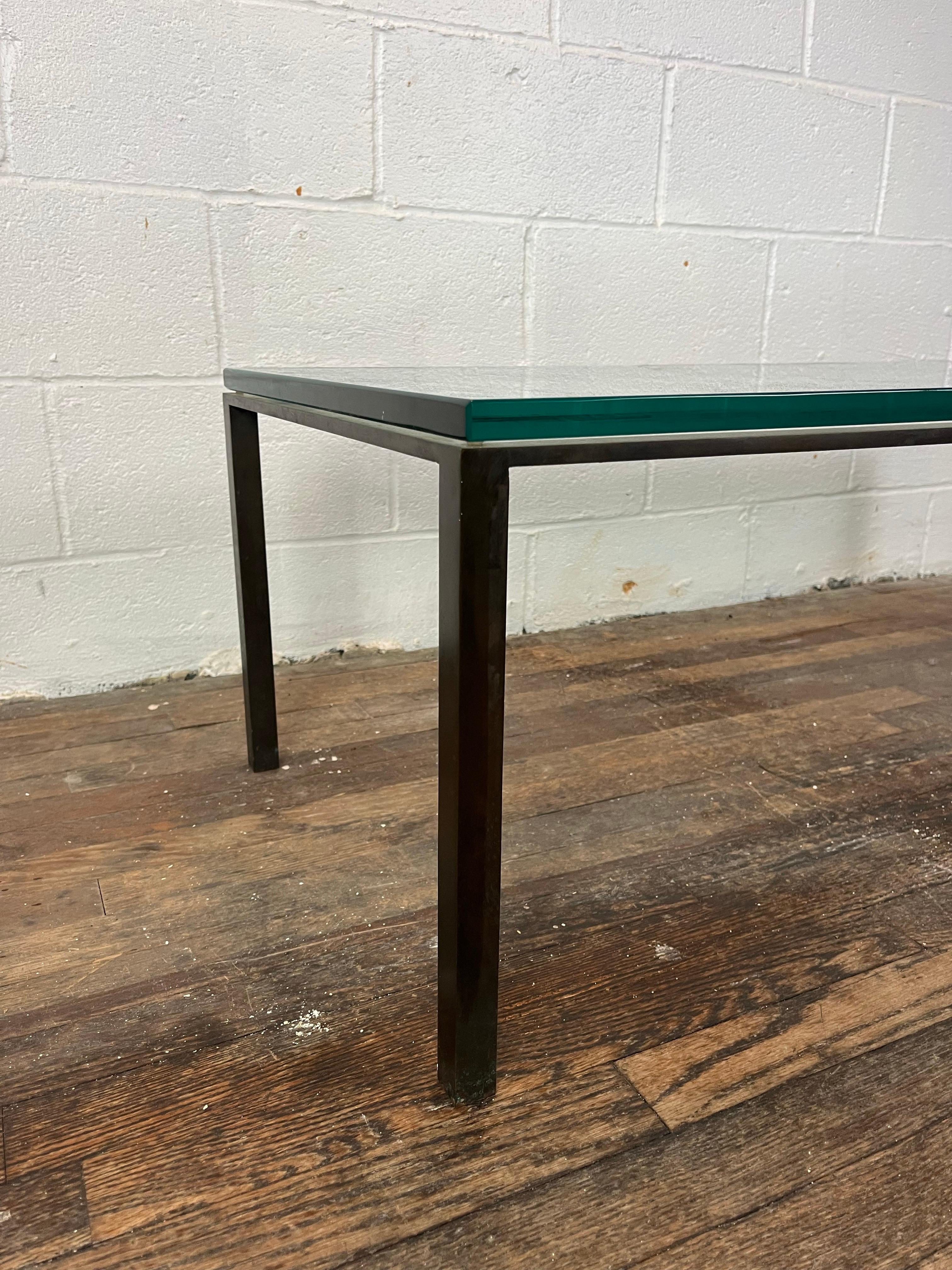 Mid-Century Modern Modern Brass and Glass Coffee Table Low Profile For Sale