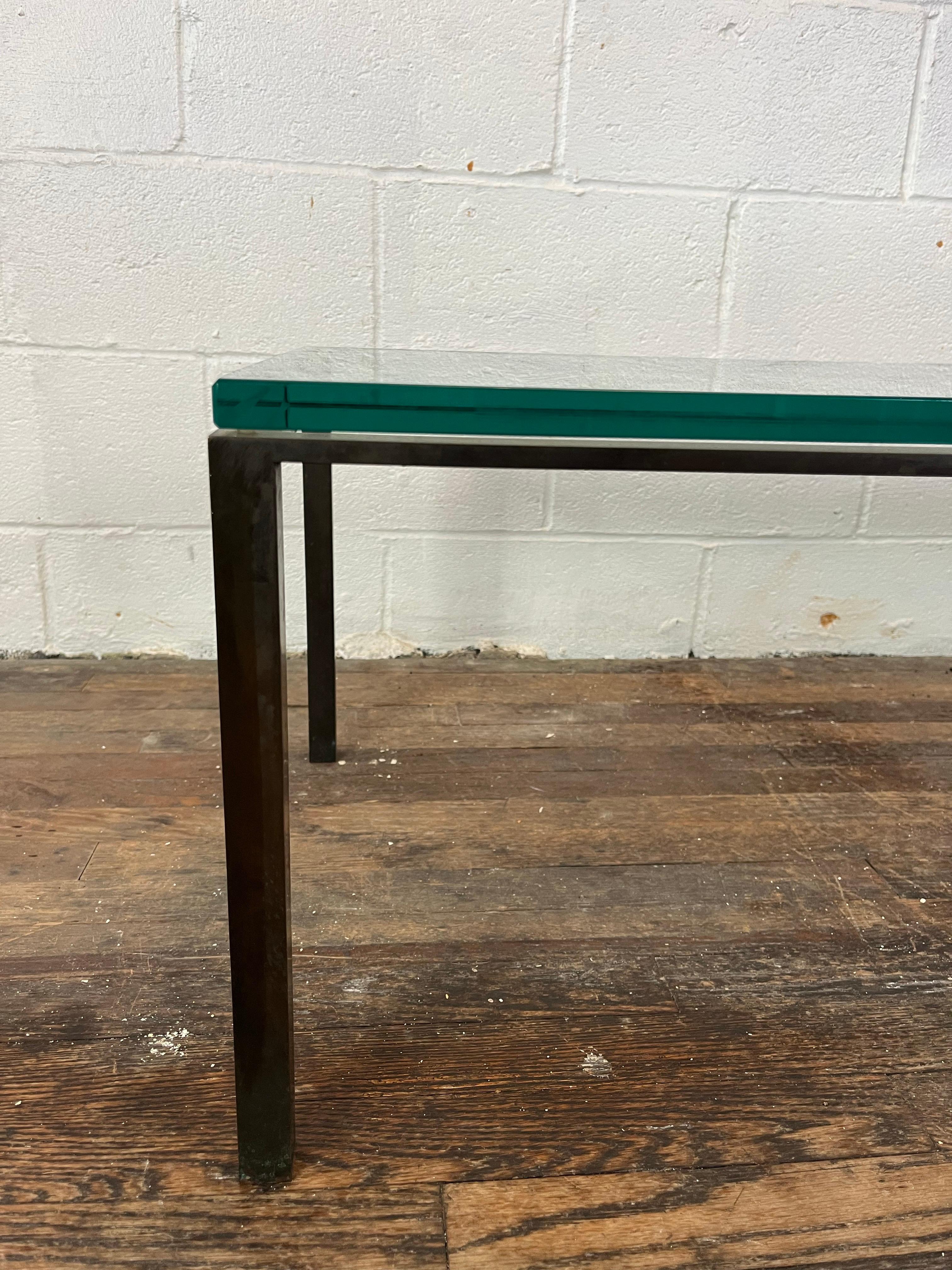 Modern Brass and Glass Coffee Table Low Profile In Good Condition For Sale In W Allenhurst, NJ