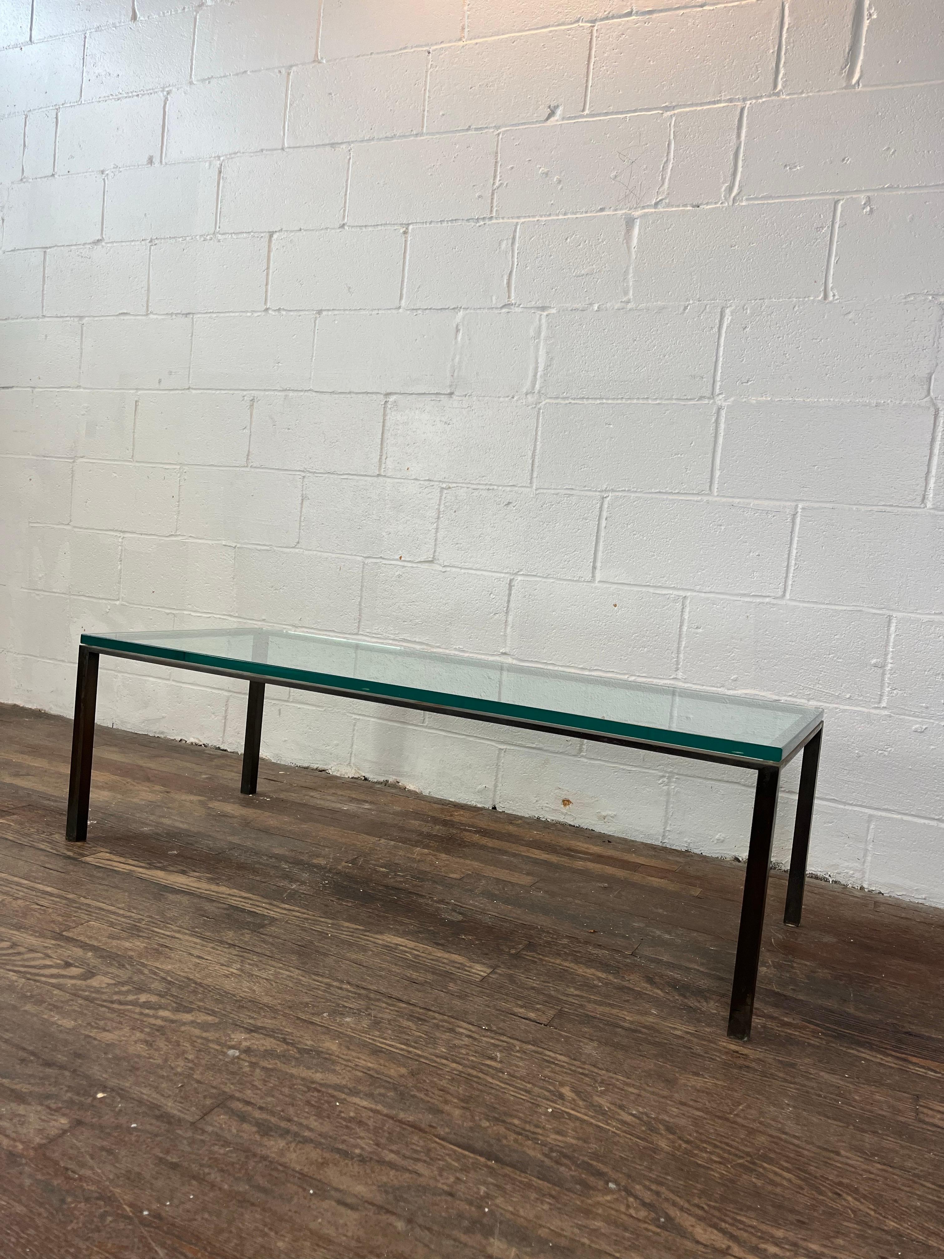 20th Century Modern Brass and Glass Coffee Table Low Profile For Sale