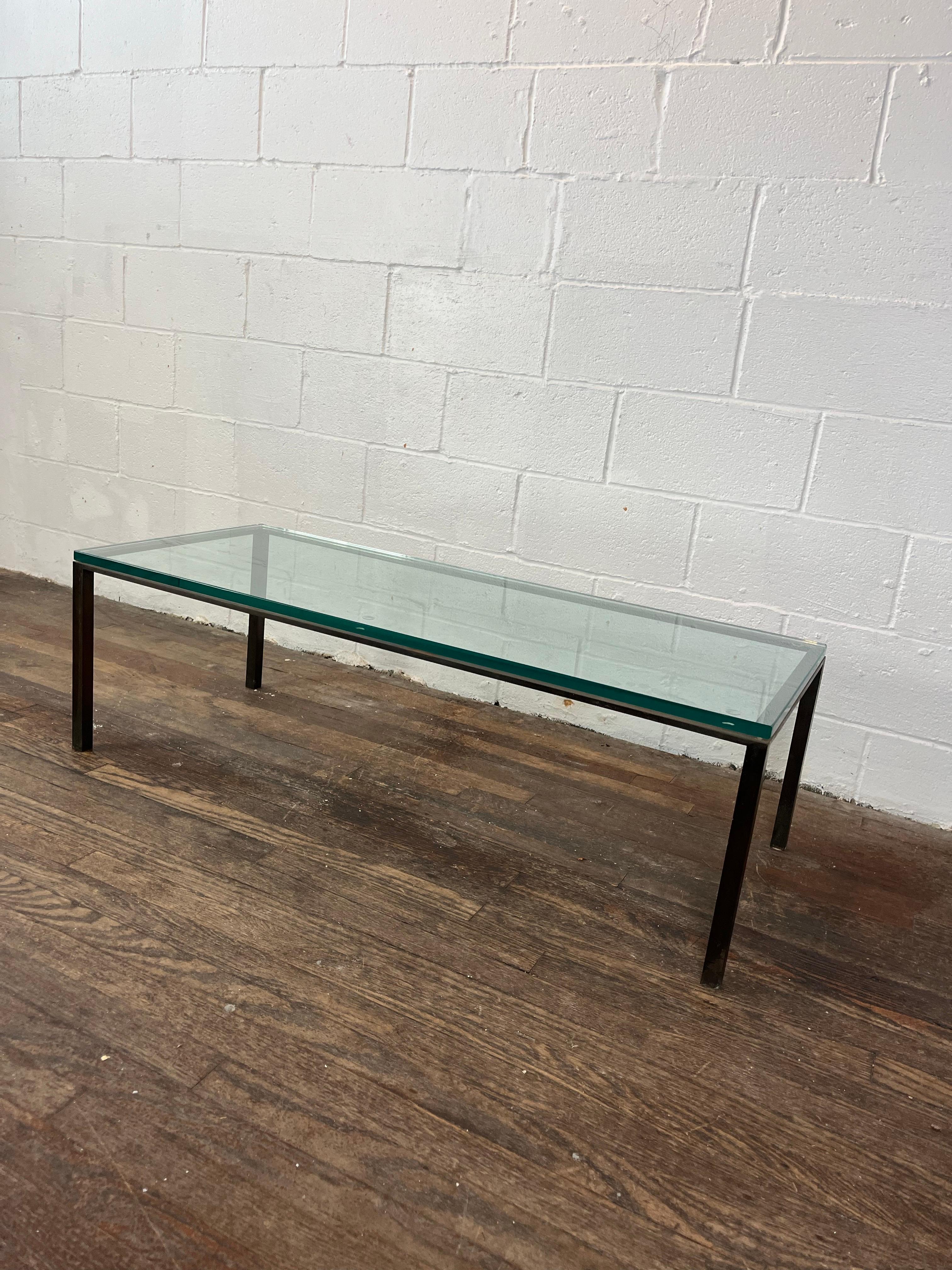 Modern Brass and Glass Coffee Table Low Profile For Sale 1